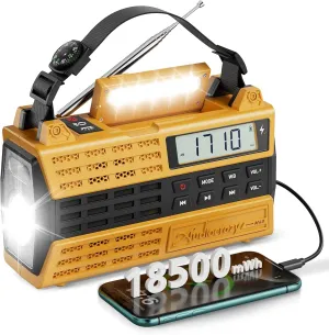 Emergency Radio, 5000mAh/18500mWh Solar Hand Crank Weather Radio with NOAA/AM/FM/Bluetooth, Crank Radio Flashlight Cell Phone Charger,Flashlight&SOS for Outdoor/Home Yellow