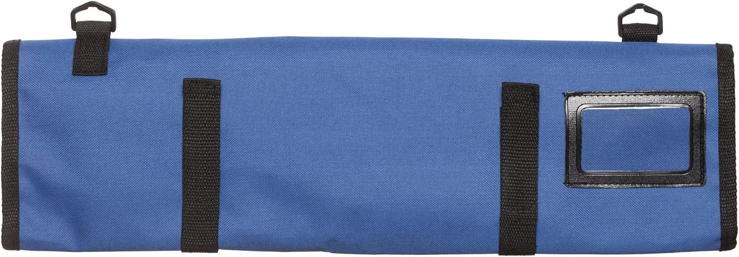 Ergo Chef 8 Pocket Roll Bag for Chef Knives, 1 Large Mesh Pocket for Kitchen Utensils (Blue) with 5pc (Black) Knife Edge Guards & Shoulder Strap