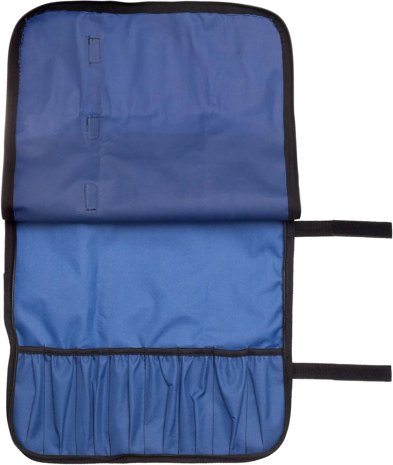 Ergo Chef 8 Pocket Roll Bag for Chef Knives, 1 Large Mesh Pocket for Kitchen Utensils (Blue) with 5pc (Multi-Color) Knife Edge Guards & Shoulder Strap