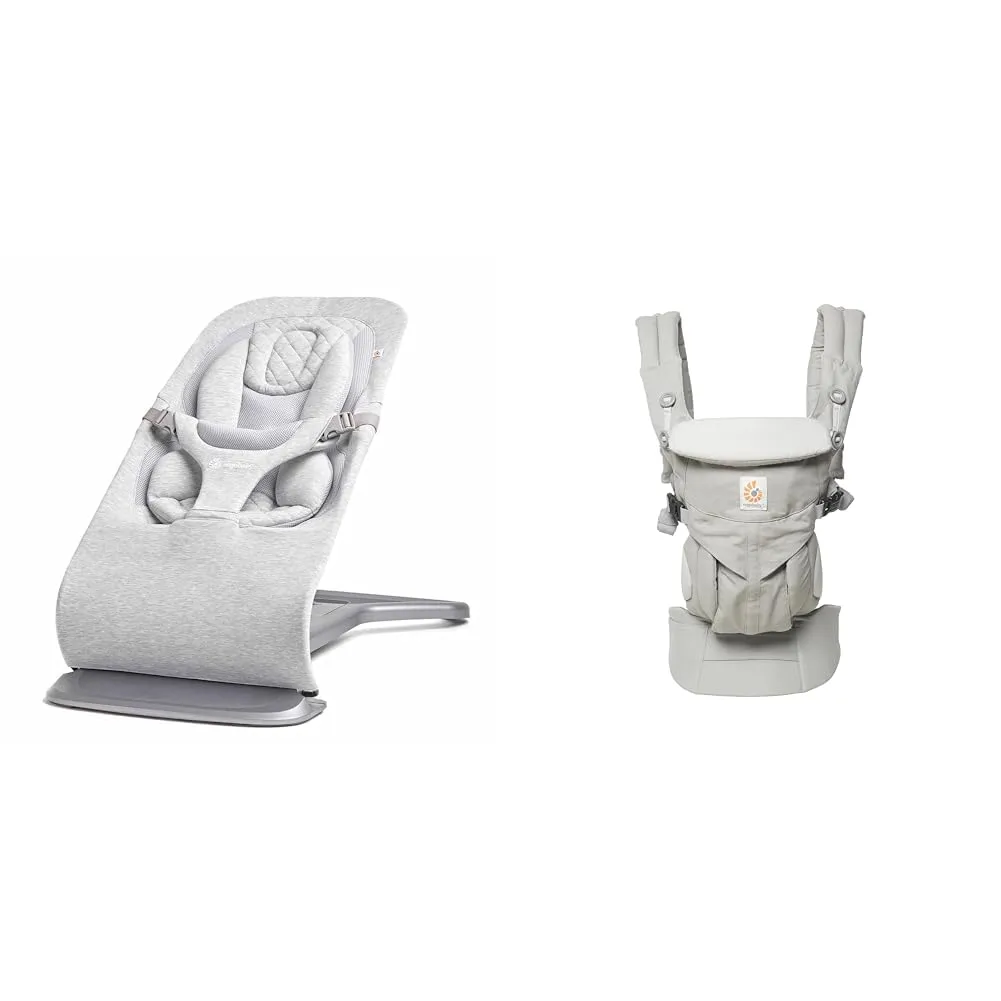 Ergobaby Evolve 3-in-1 Bouncer, Adjustable Multi Position Baby Bouncer Seat, Fits Newborn to Toddler, Light Grey & Omni 360 All-Position Baby Carrier for Newborn to Toddler with Lumbar Support