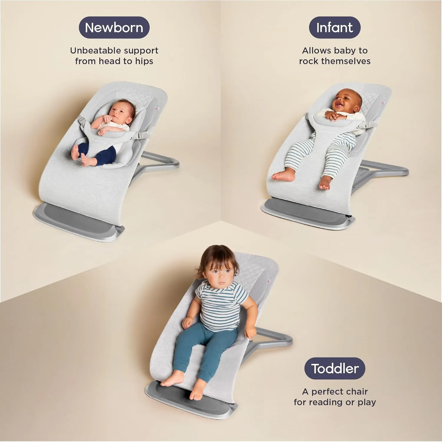 Ergobaby Evolve 3-in-1 Bouncer, Adjustable Multi Position Baby Bouncer Seat, Fits Newborn to Toddler, Midnight Blue