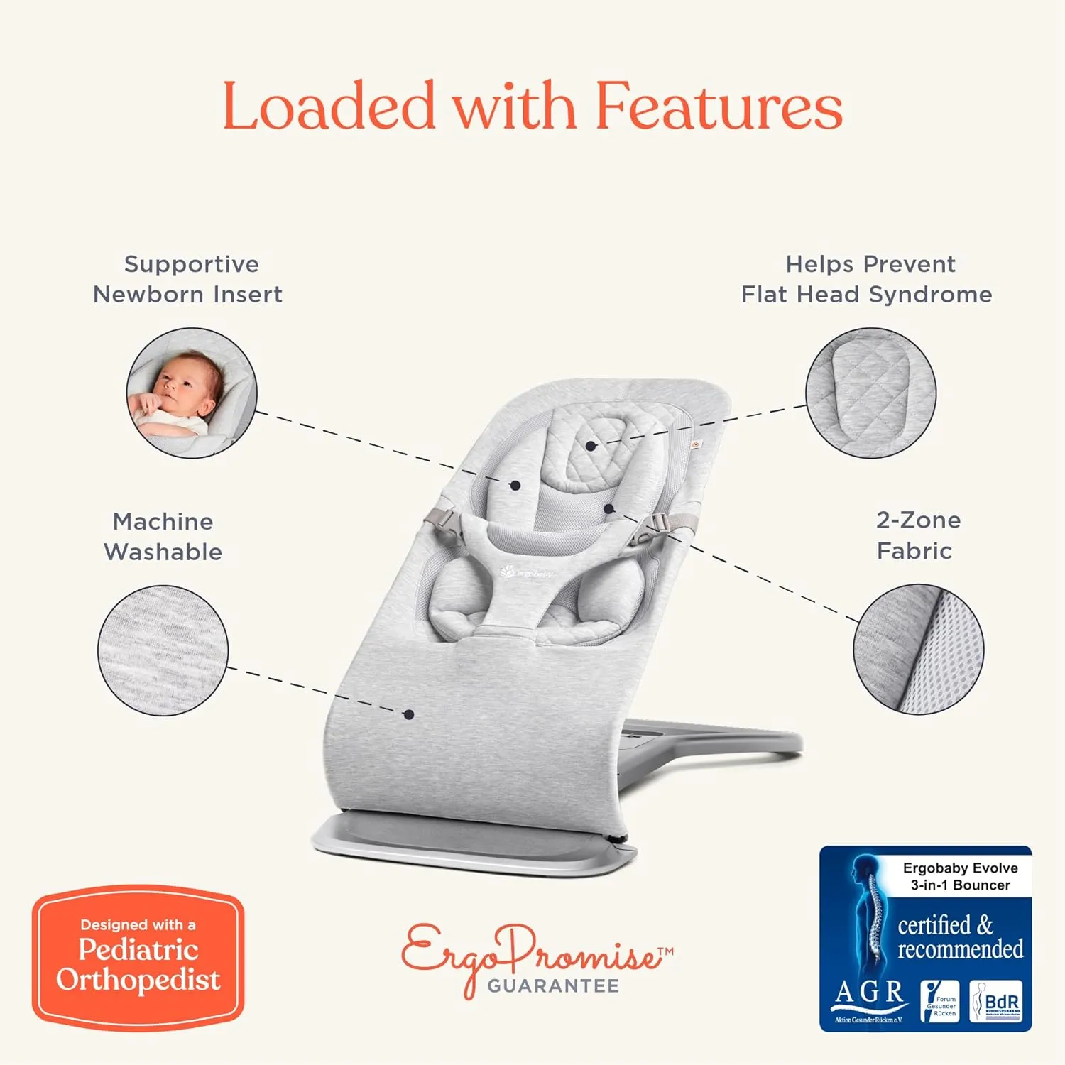 Ergobaby Evolve 3-in-1 Bouncer, Adjustable Multi Position Baby Bouncer Seat, Fits Newborn to Toddler, Midnight Blue