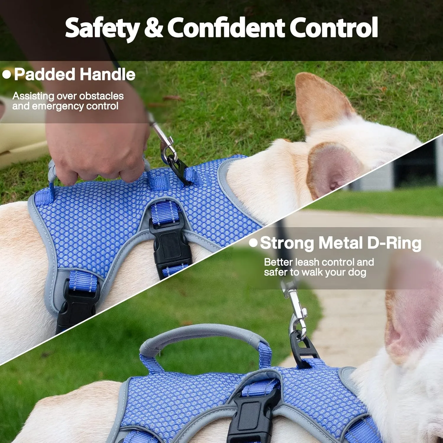Escape Proof Dog Harness, Escape Artist Harness, Reflective Dog Harness with Handle, Durable,Adjustable Vest for Small Medium Large Dogs Walking, Training, and Running Gear(Technicolor Blue,M)