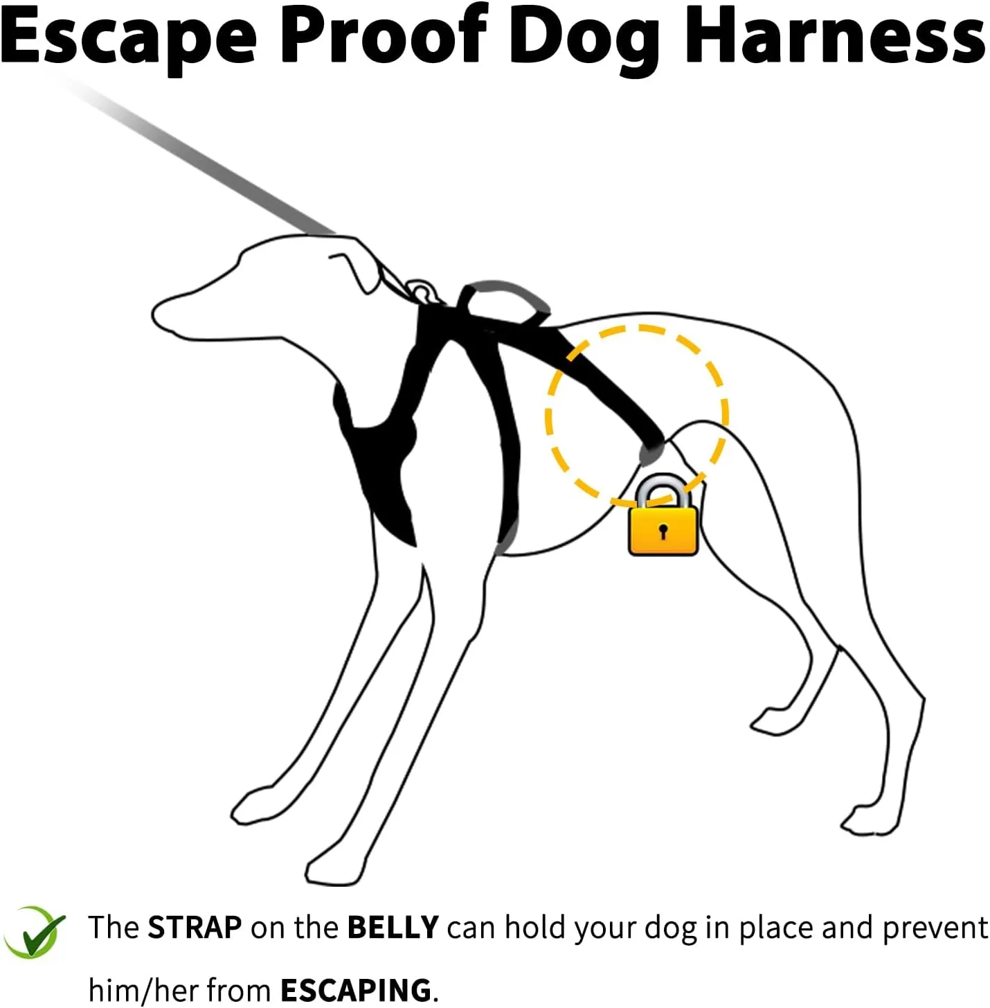 Escape Proof Dog Harness, No Pull Reflective Harness with Lift Handle, Adjustable Pet Vest with Front and Back Leash Clips for Small Medium Large Dogs Walking Hiking Training (Black,L)