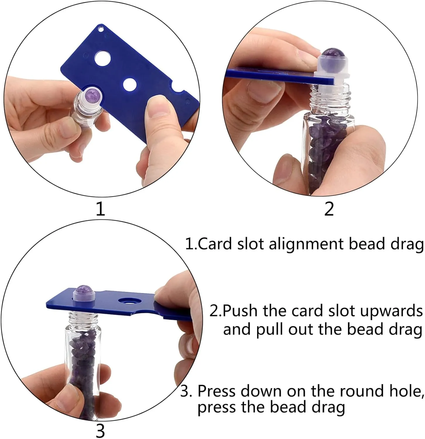 Essential Oil Roller Bottle EVA Carrying Travel Case and 10pcs Essential Oil Gemstone Roller Ball Bottles Frosted Glass Inside 10ml Healing Crystal Chips Feng Shui Roller (Amethyst)