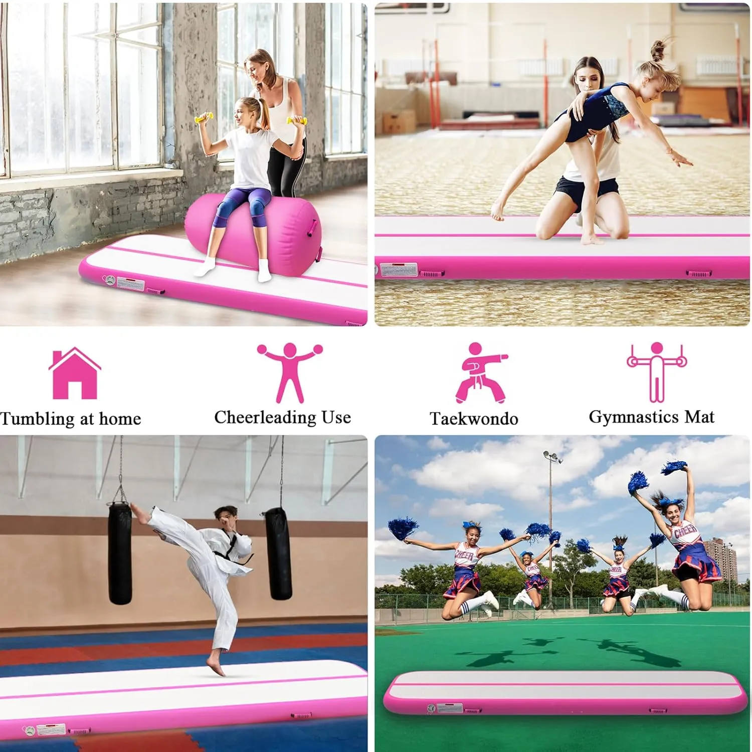 Estgora Tumble Track Mats For Gymnastics 20ft 16ft 13ft 10ft 6.6ft Gymnastics Mat For Tumbling 4/8 Inch Thick Inflatable Air Tumbling Matts For kids Home Use Pool Cheerleading with 600W Electric Pump