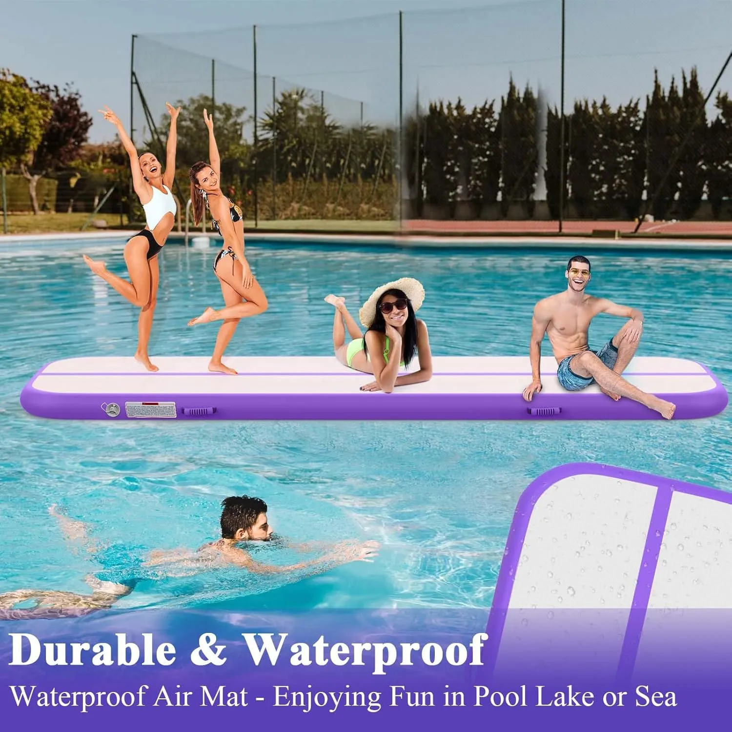 Estgora Tumble Track Mats For Gymnastics 20ft 16ft 13ft 10ft 6.6ft Gymnastics Mat For Tumbling 4/8 Inch Thick Inflatable Air Tumbling Matts For kids Home Use Pool Cheerleading with 600W Electric Pump
