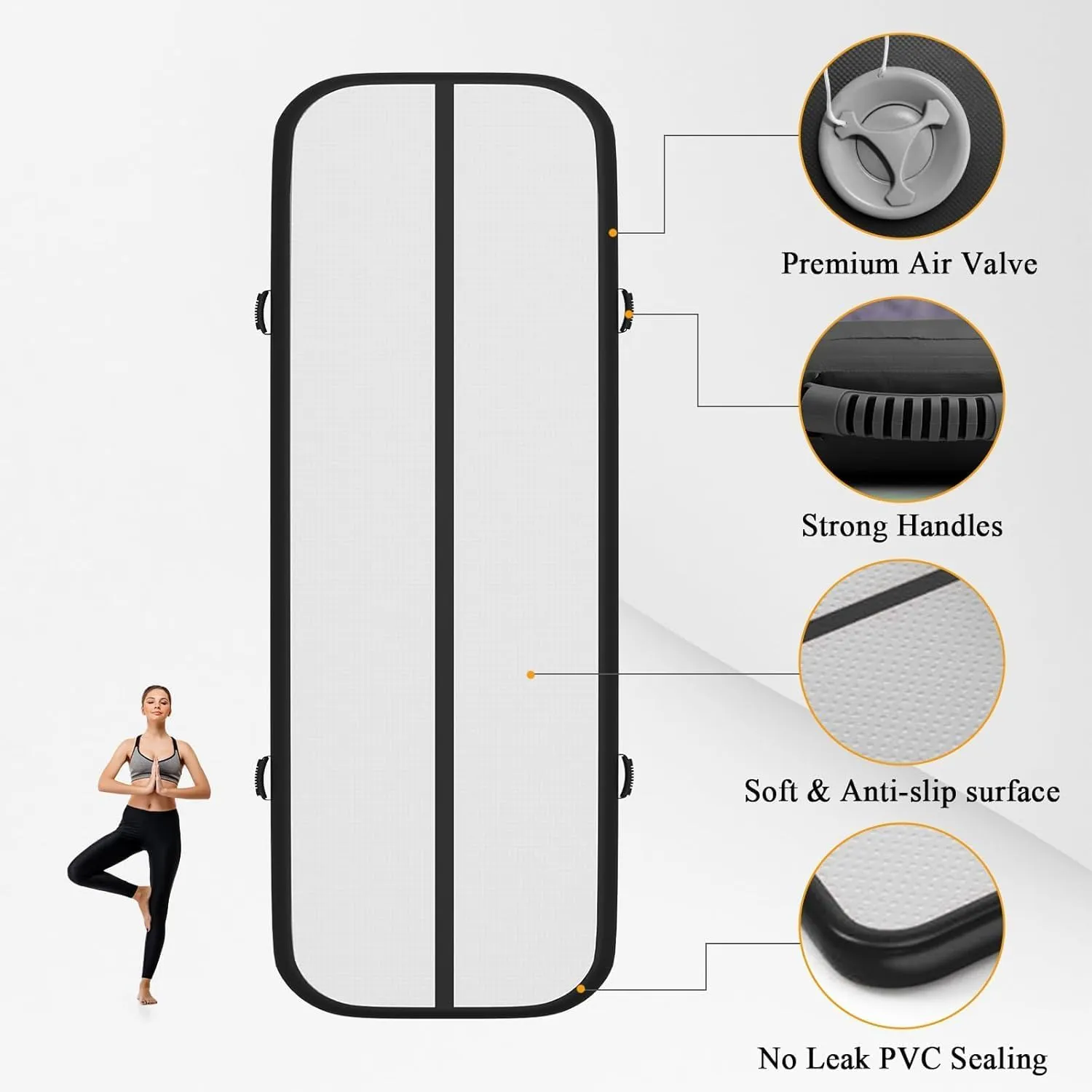 Estgora Tumble Track Mats For Gymnastics 20ft 16ft 13ft 10ft 6.6ft Gymnastics Mat For Tumbling 4/8 Inch Thick Inflatable Air Tumbling Matts For kids Home Use Pool Cheerleading with 600W Electric Pump