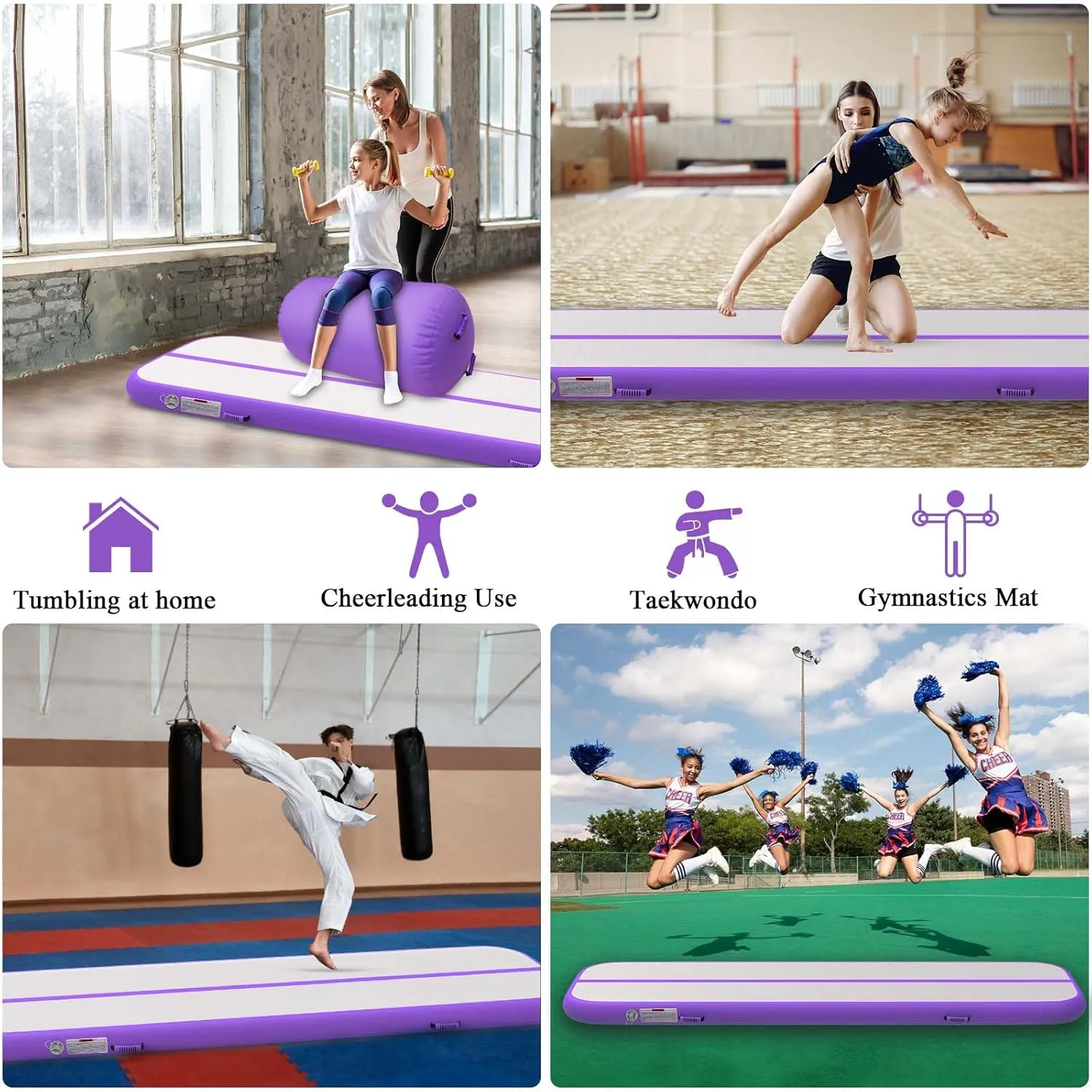 Estgora Tumble Track Mats For Gymnastics 20ft 16ft 13ft 10ft 6.6ft Gymnastics Mat For Tumbling 4/8 Inch Thick Inflatable Air Tumbling Matts For kids Home Use Pool Cheerleading with 600W Electric Pump