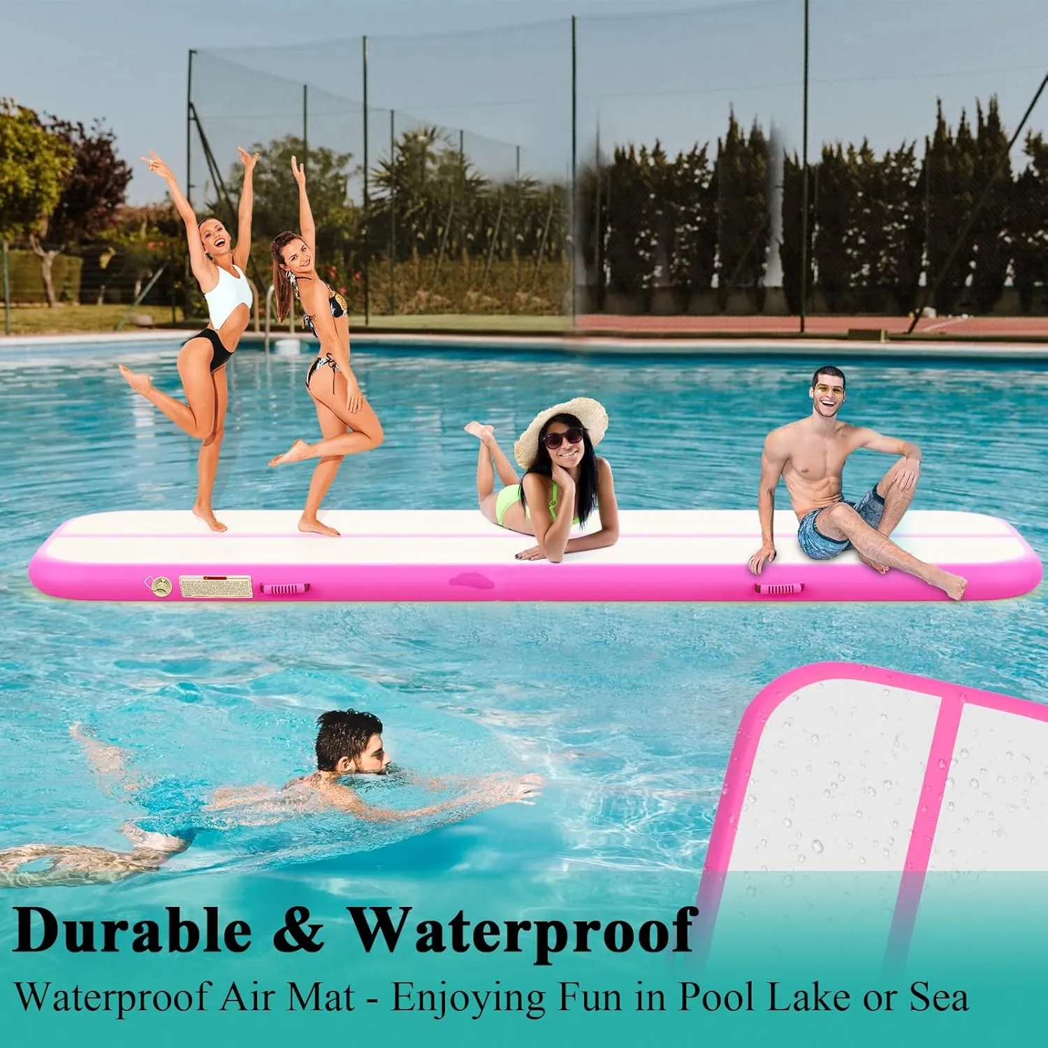 Estgora Tumble Track Mats For Gymnastics 20ft 16ft 13ft 10ft 6.6ft Gymnastics Mat For Tumbling 4/8 Inch Thick Inflatable Air Tumbling Matts For kids Home Use Pool Cheerleading with 600W Electric Pump