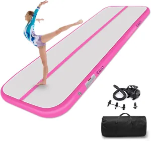 Estgora Tumble Track Mats For Gymnastics 20ft 16ft 13ft 10ft 6.6ft Gymnastics Mat For Tumbling 4/8 Inch Thick Inflatable Air Tumbling Matts For kids Home Use Pool Cheerleading with 600W Electric Pump