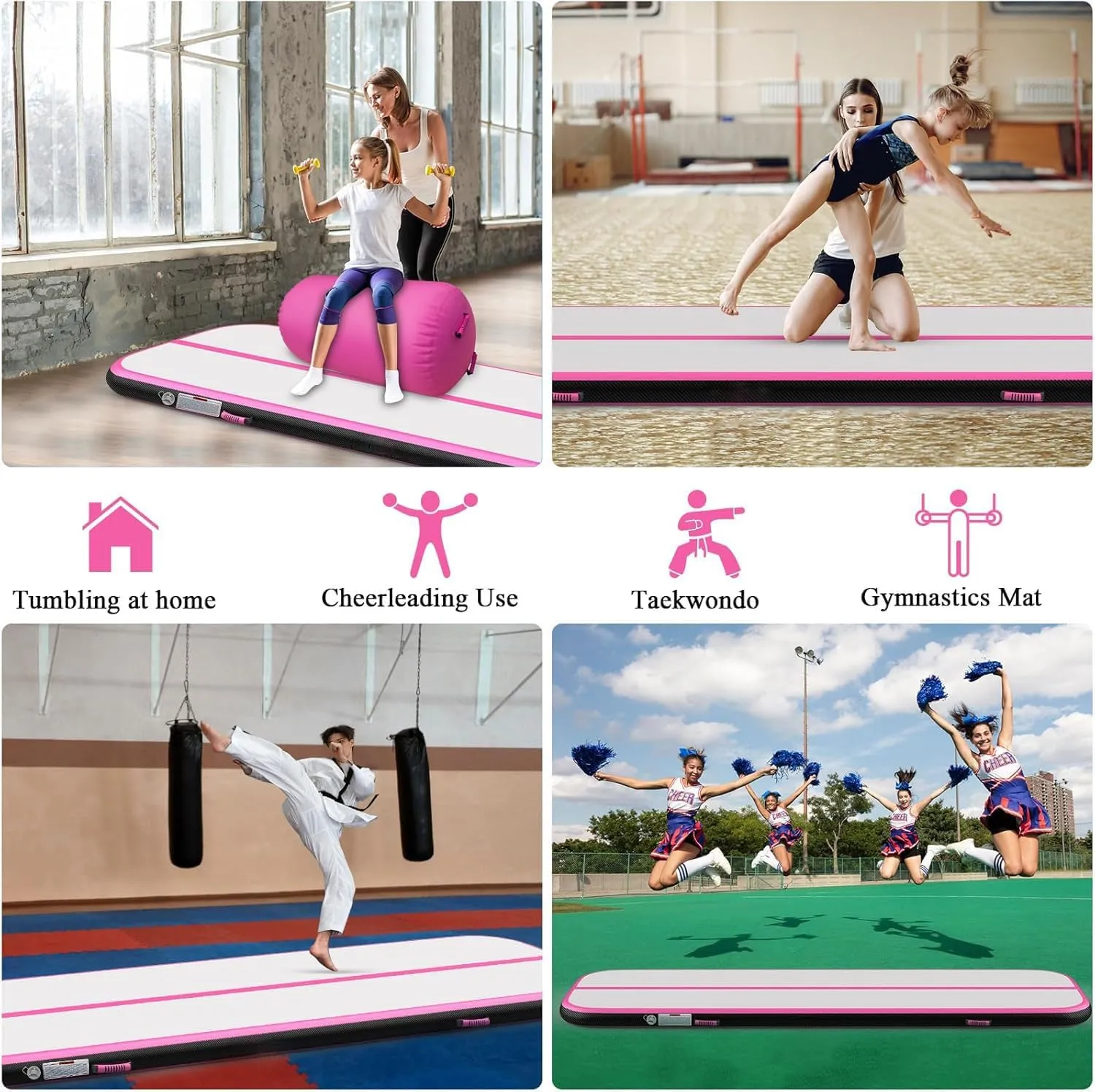 Estgora Tumble Track Mats For Gymnastics 20ft 16ft 13ft 10ft 6.6ft Gymnastics Mat For Tumbling 4/8 Inch Thick Inflatable Air Tumbling Matts For kids Home Use Pool Cheerleading with 600W Electric Pump