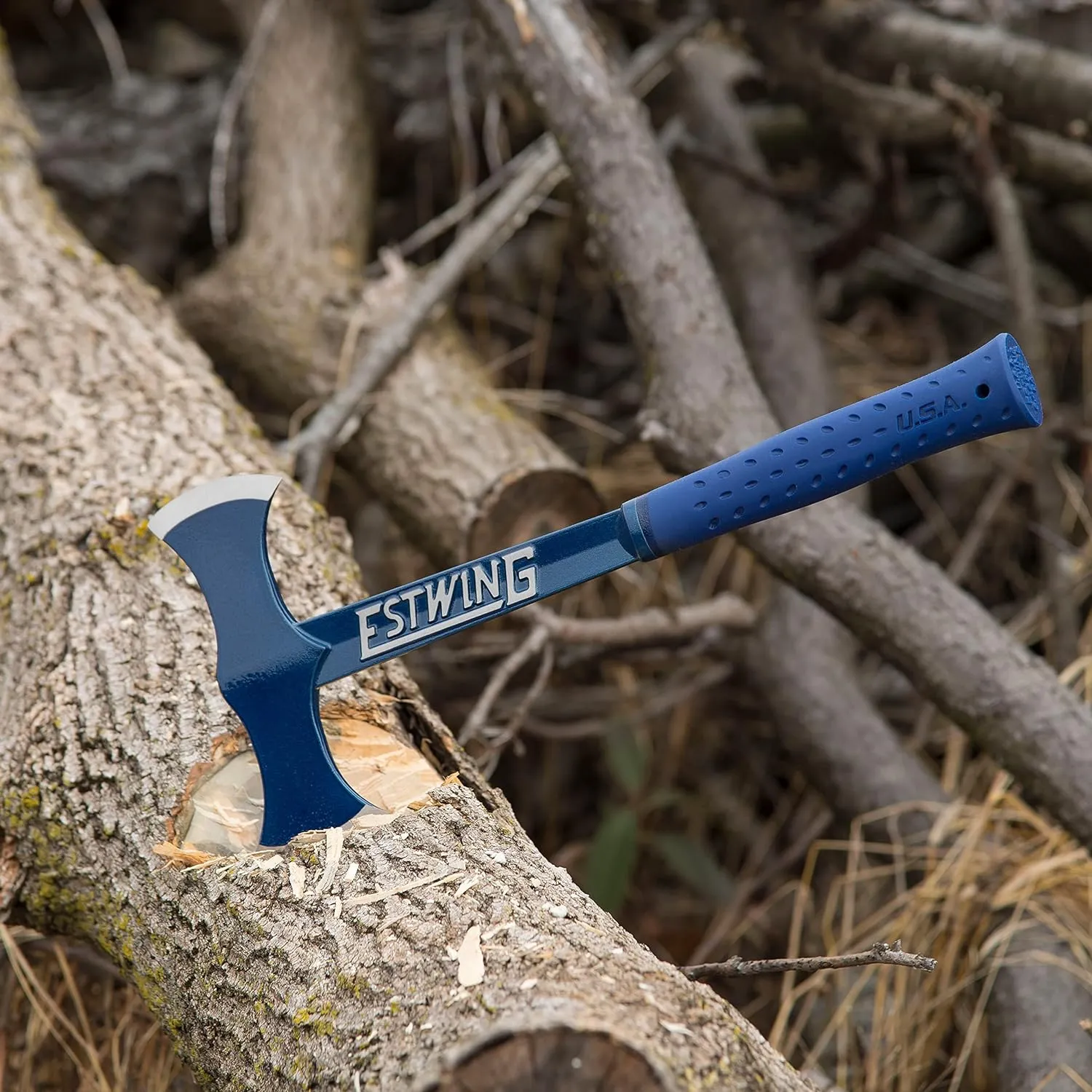 ESTWING Double Bit Axe - 38 oz Wood Spitting Tool with Forged Steel Construction & Shock Reduction Grip - EBDBA