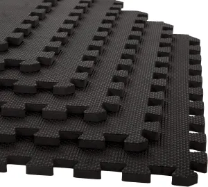 EVA Foam Mat Tiles 24-Pack - 96 SQ FT of Interlocking Padding for Garage, Playroom, or Gym Flooring - Exercise Mat or Baby Playmat by Stalwart (Black)