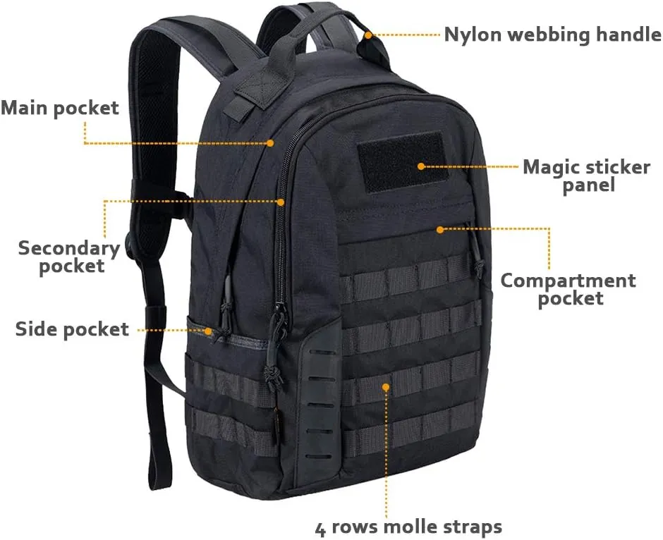 EXCELLENT ELITE SPANKER Military Tactical Backpack 18L Molle Backpacks Army Assault Survival Rucksack Pack (BLK)