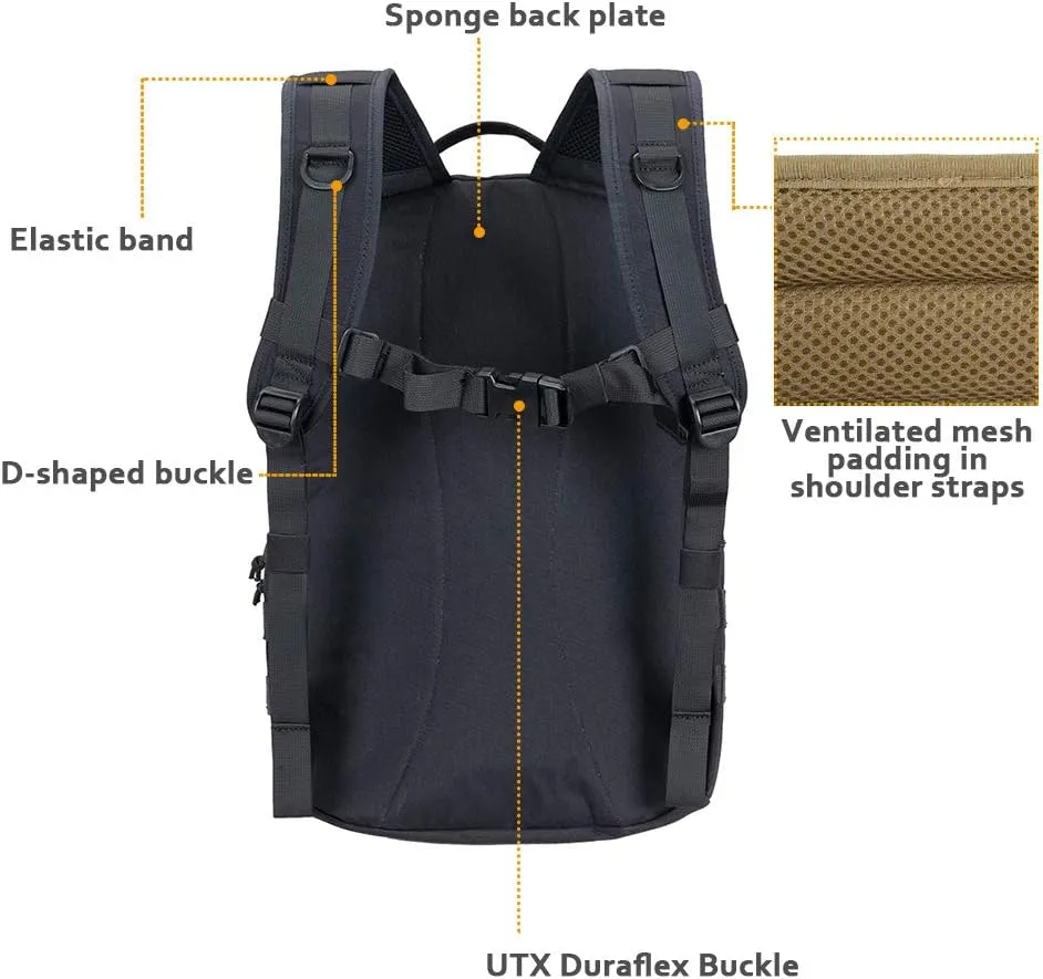 EXCELLENT ELITE SPANKER Military Tactical Backpack 18L Molle Backpacks Army Assault Survival Rucksack Pack (BLK)