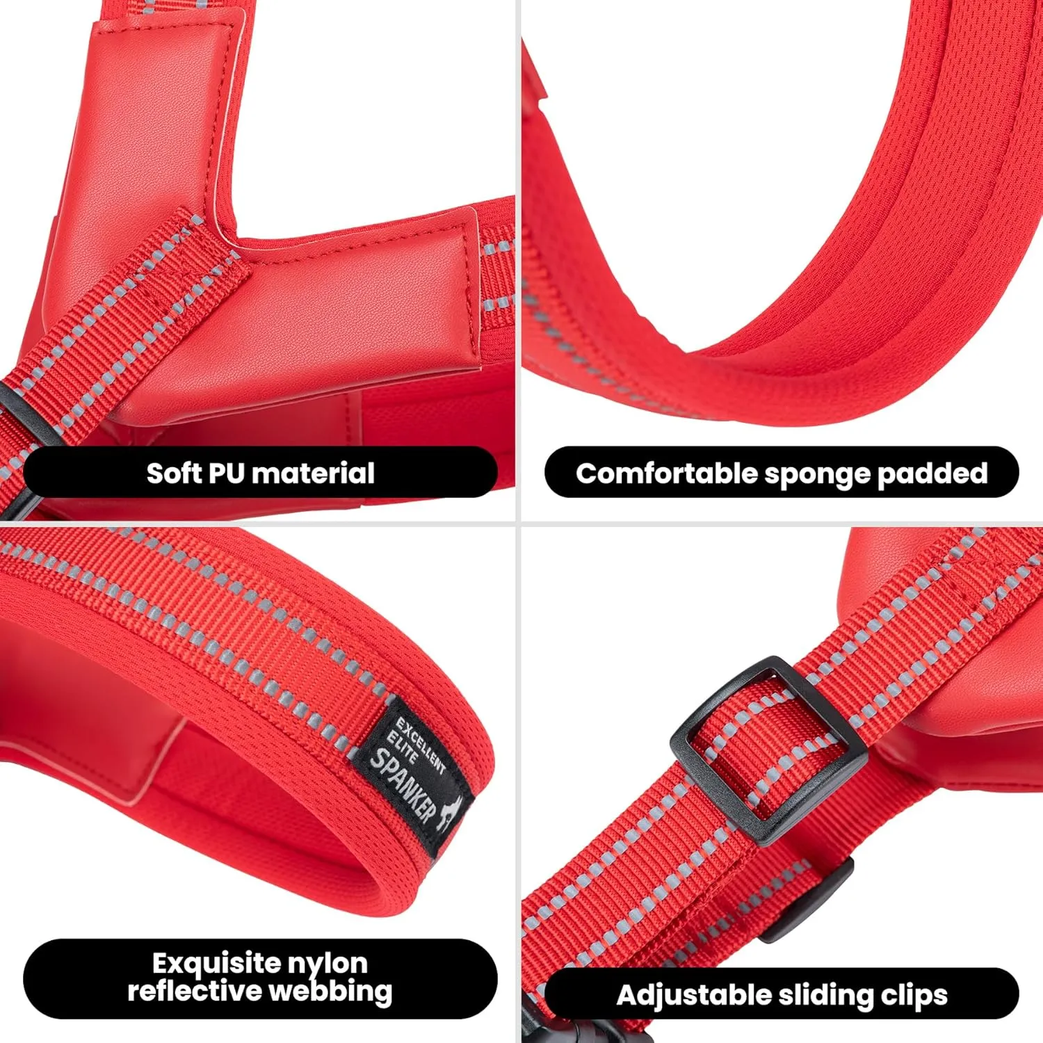 EXCELLENT ELITE SPANKER No Pull Dog Harness Step-in Adjustable Reflective Vest Soft Padded Easy Pet Chest Strap with Leash Clips for Small Medium Large Dogs Walking Training(Red-M)
