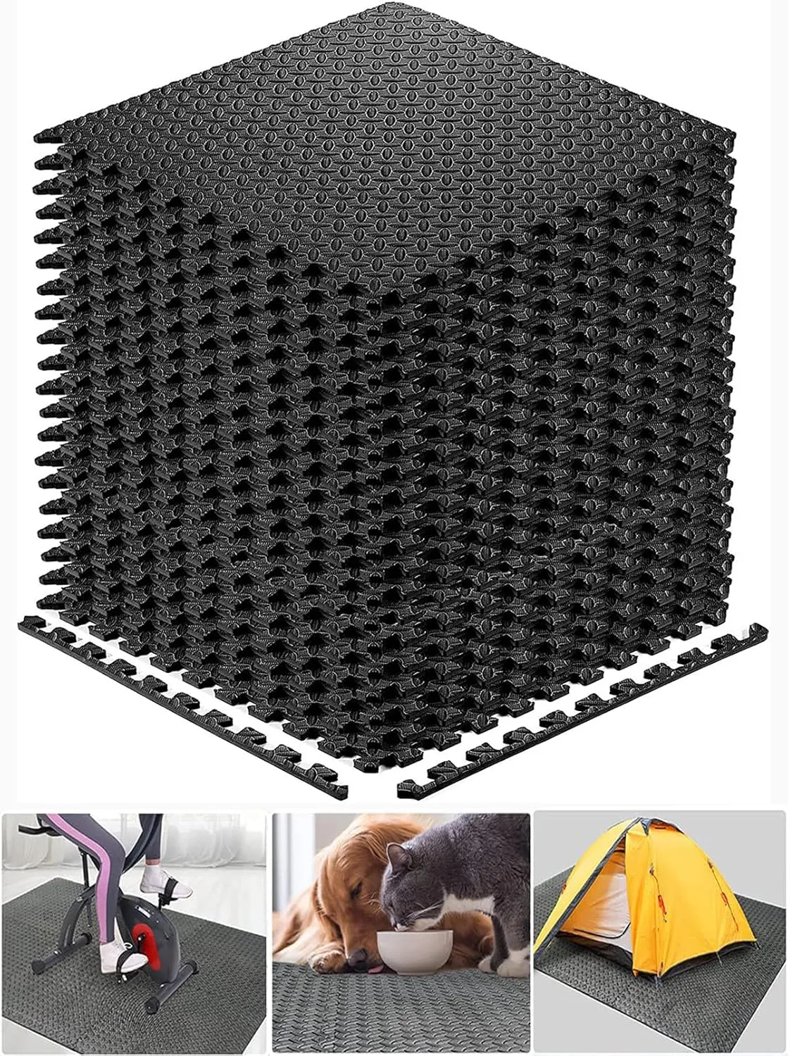 Exercise Mats Puzzle Foam Mats Gym Flooring Mat Cover 20 SQ.FT Interlocking Foam Mats with EVA Foam Floor Tiles for Home Gym Equipment Workouts Black