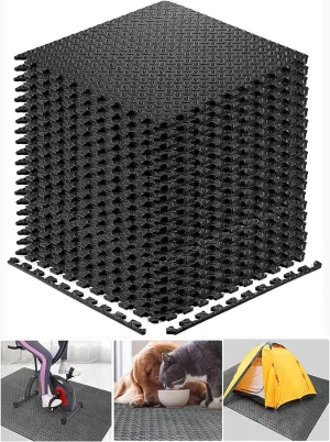 Exercise Mats Puzzle Foam Mats Gym Flooring Mat Cover 20 SQ.FT Interlocking Foam Mats with EVA Foam Floor Tiles for Home Gym Equipment Workouts Black