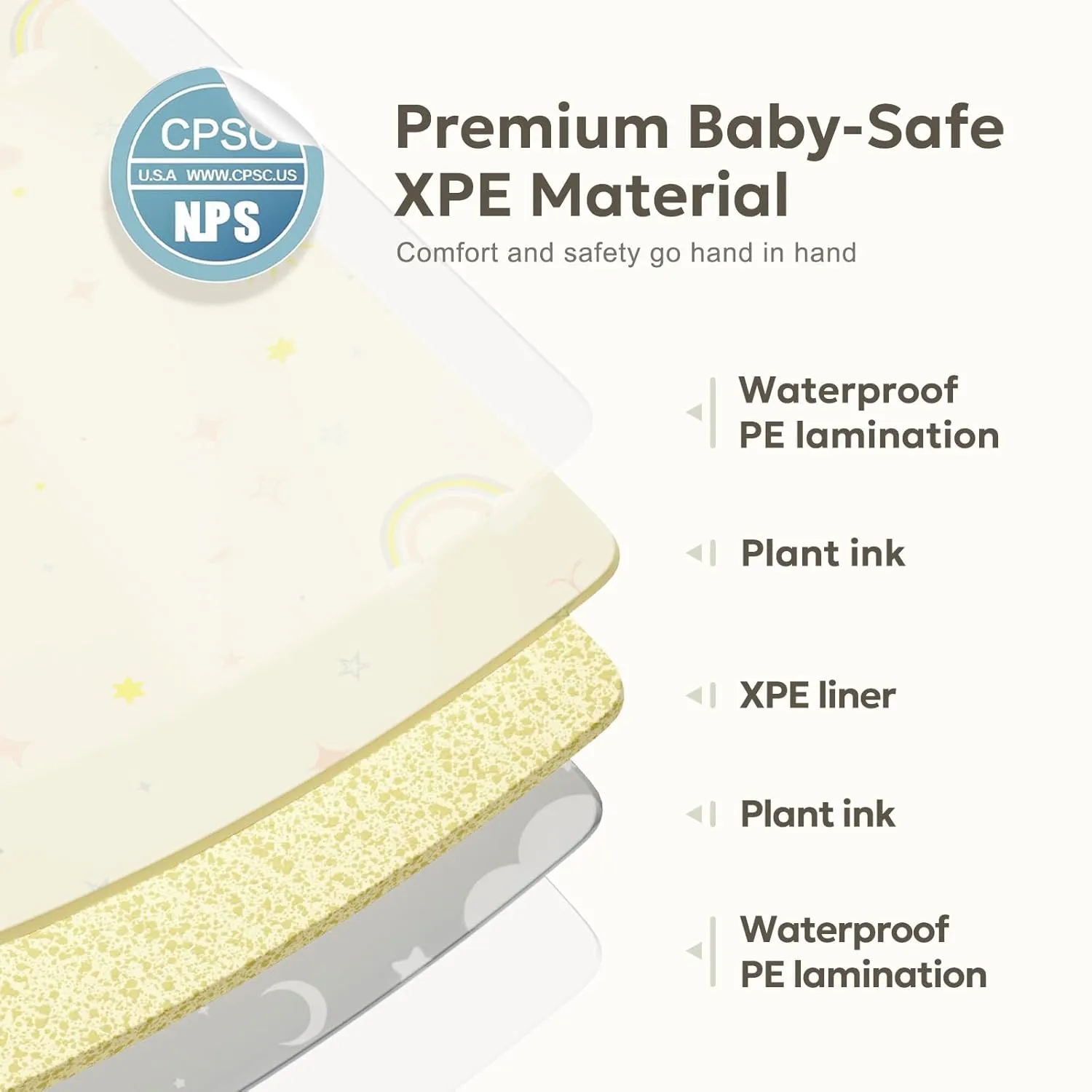 Extra Large Foldable Play Mat, Reversible Baby Play Mat with Edge Reinforcement, Non-Toxic & Waterproof Baby for Floor, Foam Playmat with Travel Bag, Rainbow, Cloud & Moon, 71"x59"