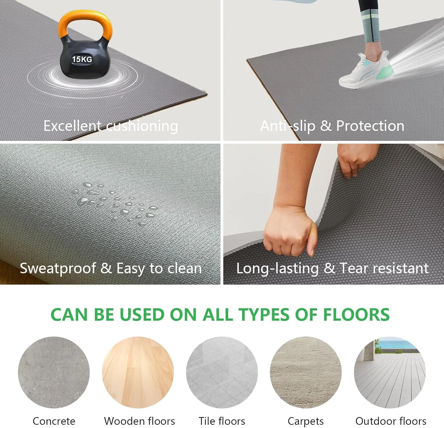 Extra Thick Large Gsmmatwin Exercise Mat 9'x6'/8'x6'/7'x5'/6'x4'(7mm) for Home Gym, Non-Slip Pro Workout Mat, Ideal for Plyo, Weights, MMA, Jump Rope, Cardio, Fitness, Shoe Friendly