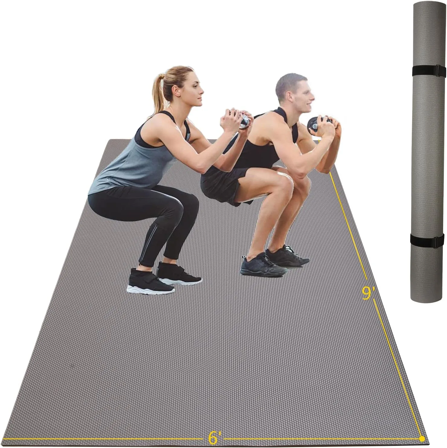 Extra Thick Large Gsmmatwin Exercise Mat 9'x6'/8'x6'/7'x5'/6'x4'(7mm) for Home Gym, Non-Slip Pro Workout Mat, Ideal for Plyo, Weights, MMA, Jump Rope, Cardio, Fitness, Shoe Friendly