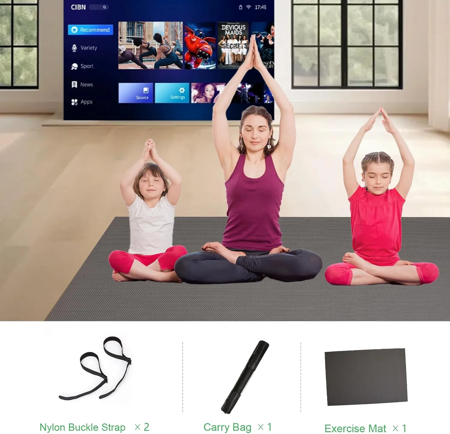 Extra Thick Large Gsmmatwin Exercise Mat 9'x6'/8'x6'/7'x5'/6'x4'(7mm) for Home Gym, Non-Slip Pro Workout Mat, Ideal for Plyo, Weights, MMA, Jump Rope, Cardio, Fitness, Shoe Friendly