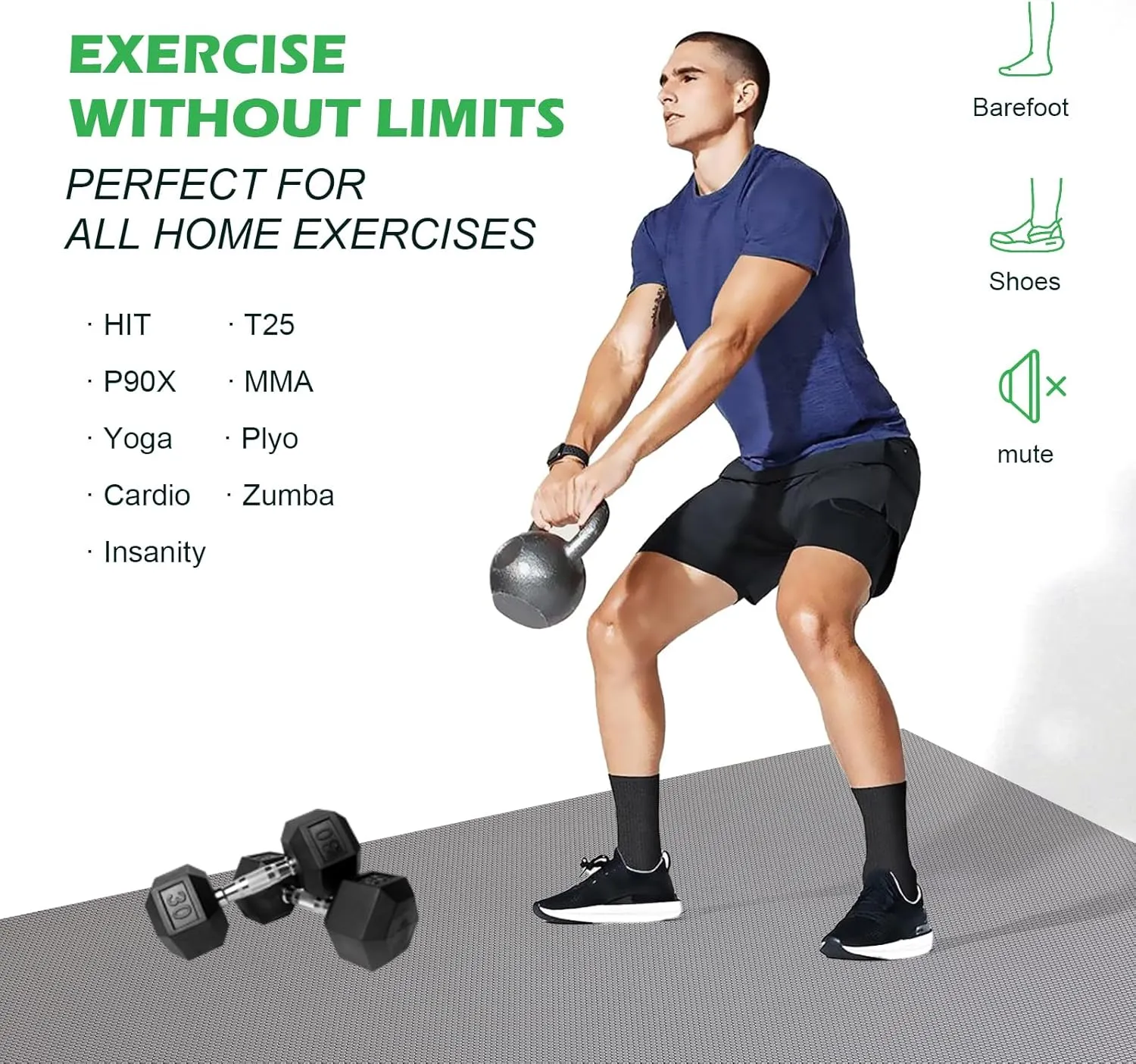 Extra Thick Large Gsmmatwin Exercise Mat 9'x6'/8'x6'/7'x5'/6'x4'(7mm) for Home Gym, Non-Slip Pro Workout Mat, Ideal for Plyo, Weights, MMA, Jump Rope, Cardio, Fitness, Shoe Friendly