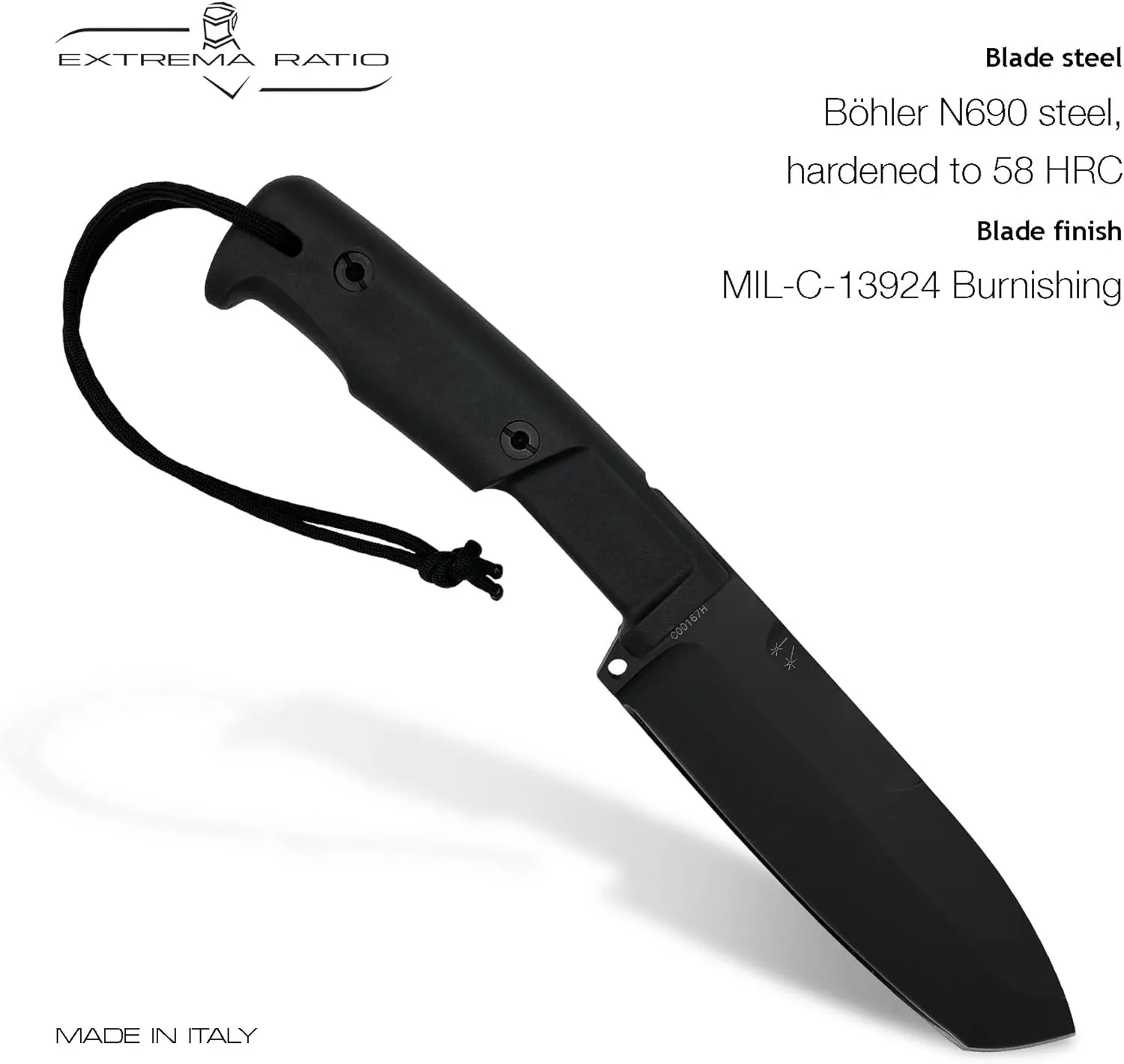 Extrema Ratio - Selvans (Green) Fixed Blade Knife, Böhler N690 Steel Blade Hardened to 58 HRC, Burnished Finish, Full-Tang Design, Ergonomic Forprene Handle, Precision Handcrafted in Italy, Heavy-Duty Outdoor Knife