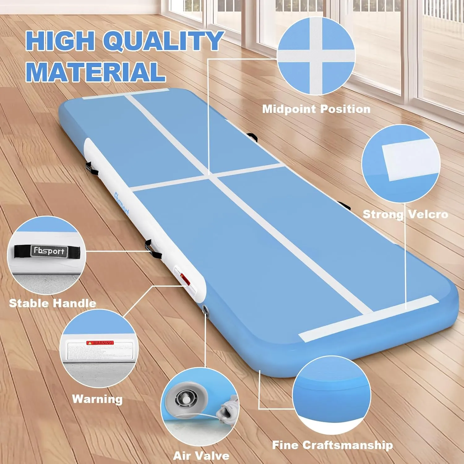 FBSPORT Inflatable Air Gymnastics Mat Training Mats 4/8 inches Thickness Gymnastics Tracks for Home Use/Training/Cheerleading/Yoga/Water with Pump