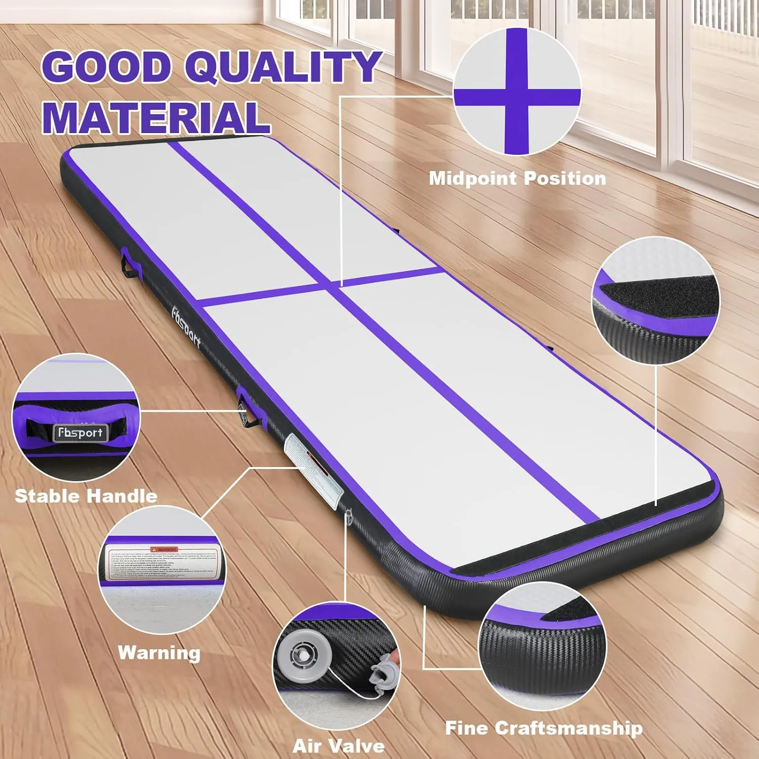 FBSPORT Inflatable Air Gymnastics Mat Training Mats 4/8 inches Thickness Gymnastics Tracks for Home Use/Training/Cheerleading/Yoga/Water with Pump