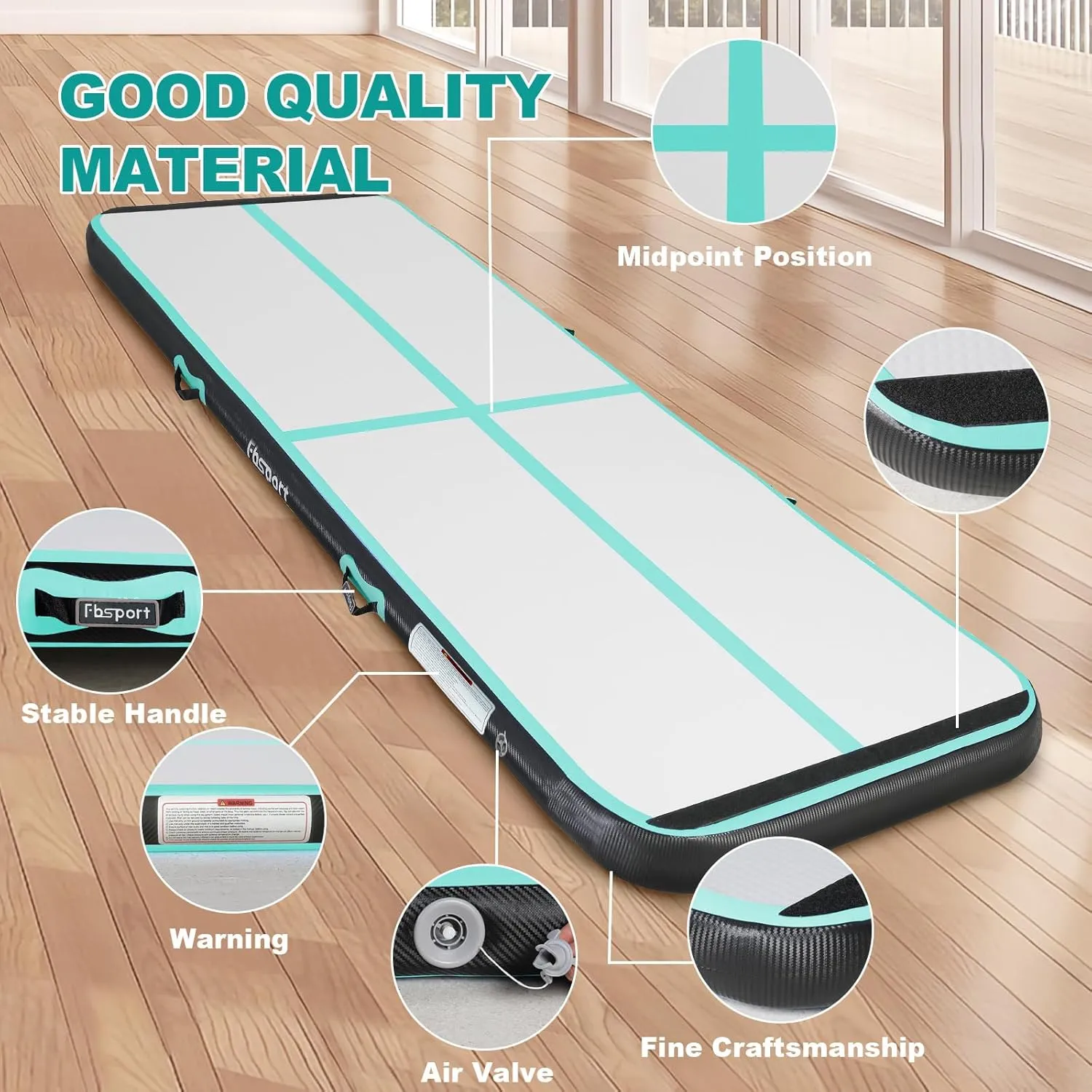 FBSPORT Inflatable Air Gymnastics Mat Training Mats 4/8 inches Thickness Gymnastics Tracks for Home Use/Training/Cheerleading/Yoga/Water with Pump