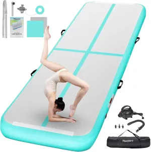 FBSPORT Inflatable Air Gymnastics Mat Training Mats 4/8 inches Thickness Gymnastics Tracks for Home Use/Training/Cheerleading/Yoga/Water with Pump
