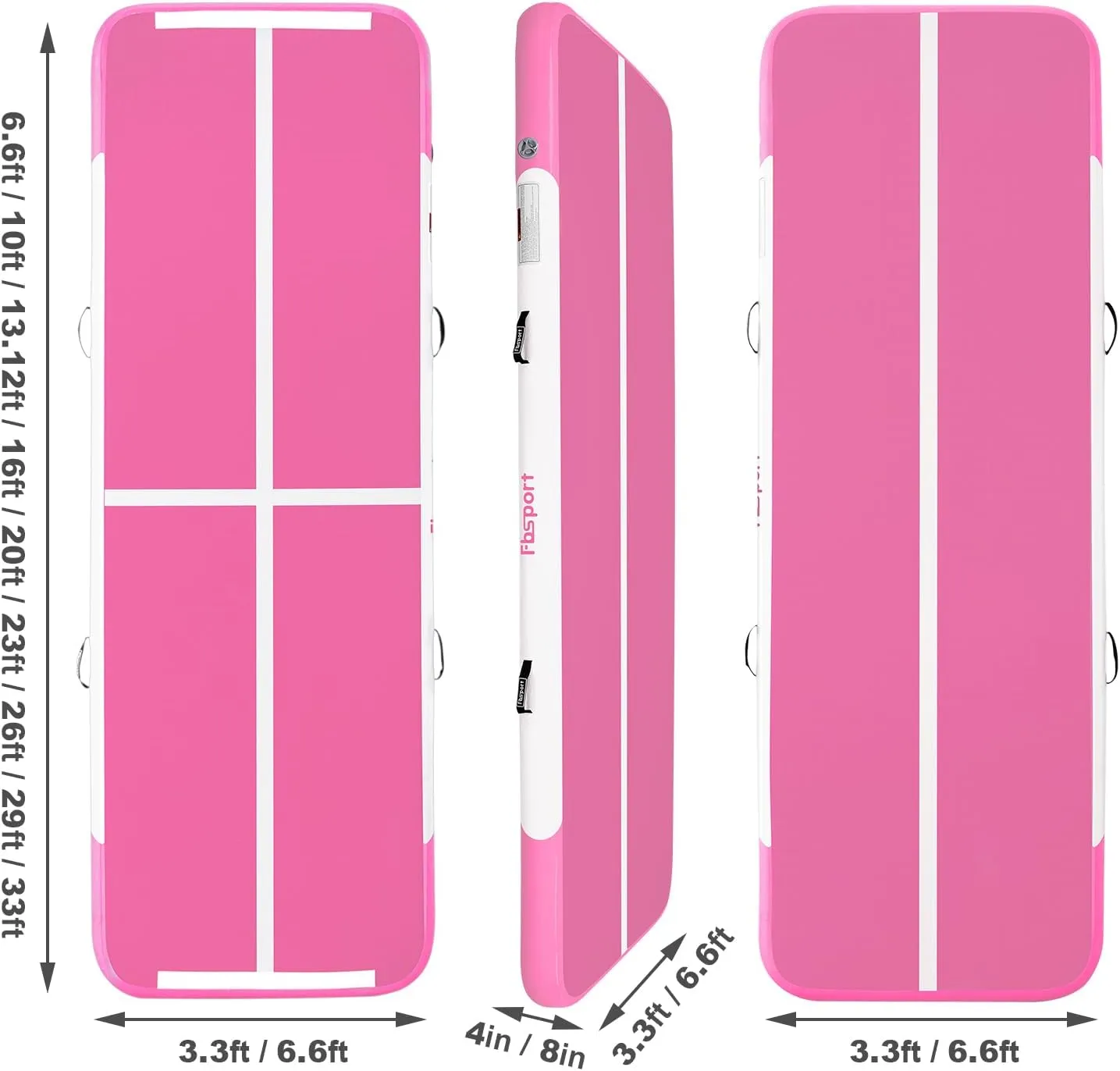 FBSPORT Inflatable Air Gymnastics Mat Training Mats 4/8 inches Thickness Gymnastics Tracks for Home Use/Training/Cheerleading/Yoga/Water with Pump