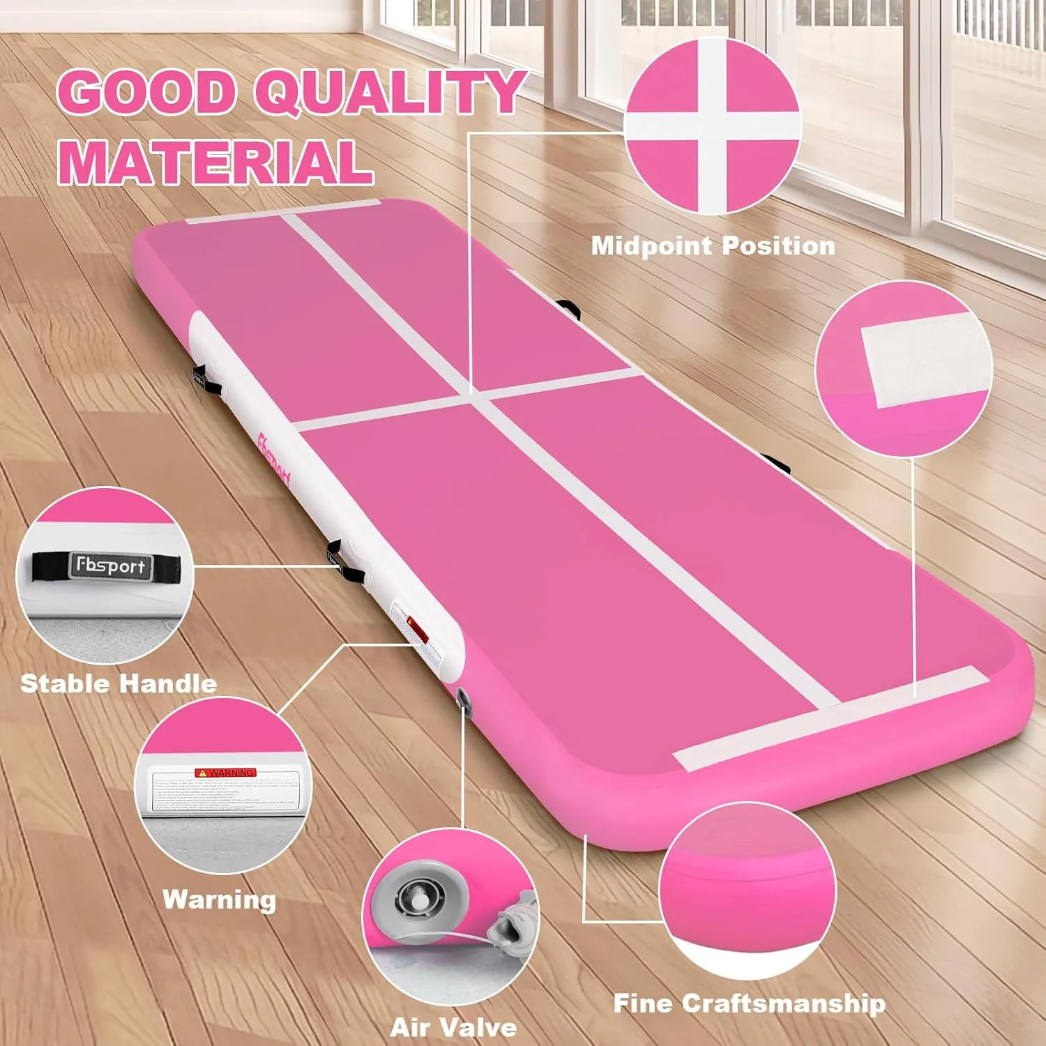 FBSPORT Inflatable Air Gymnastics Mat Training Mats 4/8 inches Thickness Gymnastics Tracks for Home Use/Training/Cheerleading/Yoga/Water with Pump