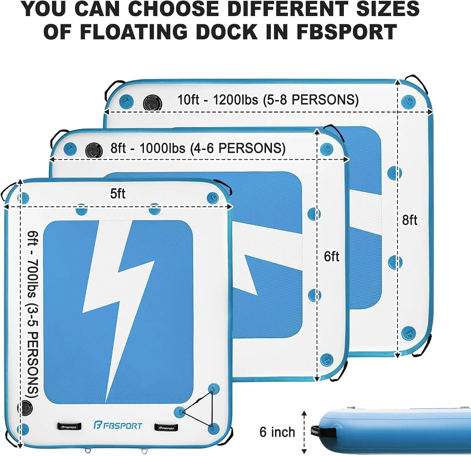 FBSPORT Inflatable Floating Dock, 10ft 8ft 6ft Inflatable Air Dock Platform Floating Island Raft with Non-Slip Surface, Inflatable Water Floating Dock Mat for Lake Pool Beach Ocean