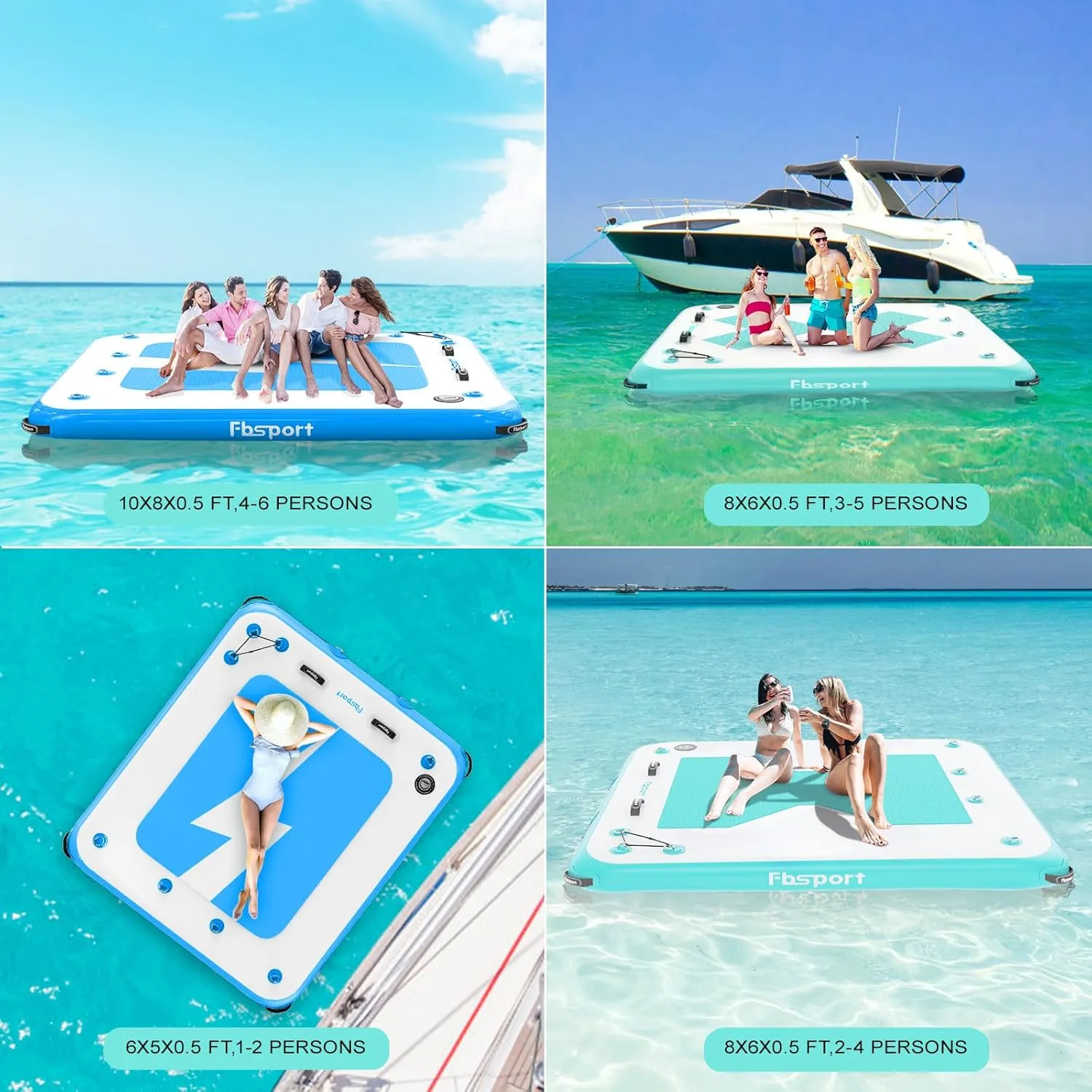 FBSPORT Inflatable Floating Dock, 10ft 8ft 6ft Inflatable Air Dock Platform Floating Island Raft with Non-Slip Surface, Inflatable Water Floating Dock Mat for Lake Pool Beach Ocean