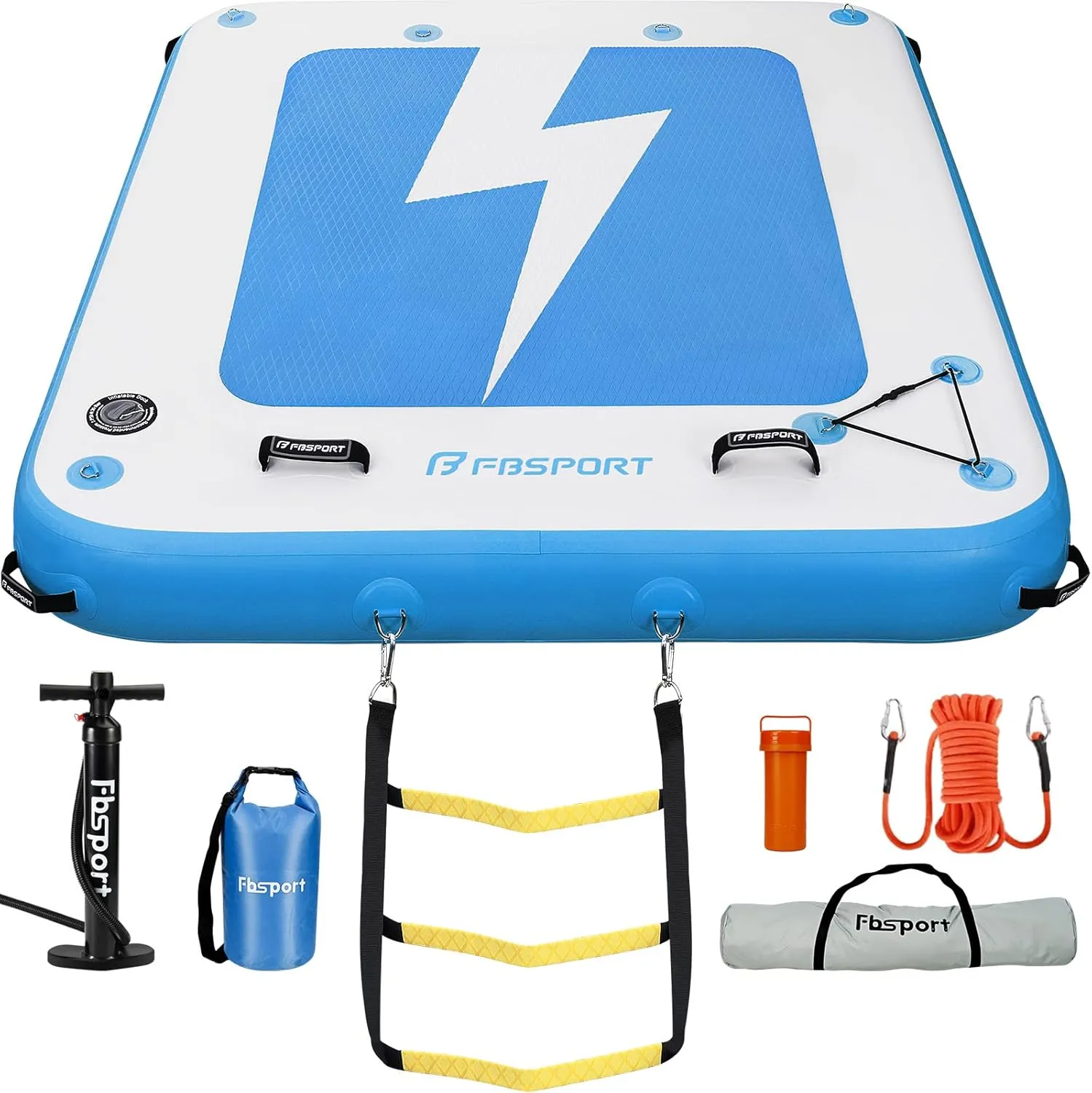 FBSPORT Inflatable Floating Dock, 10ft 8ft 6ft Inflatable Air Dock Platform Floating Island Raft with Non-Slip Surface, Inflatable Water Floating Dock Mat for Lake Pool Beach Ocean