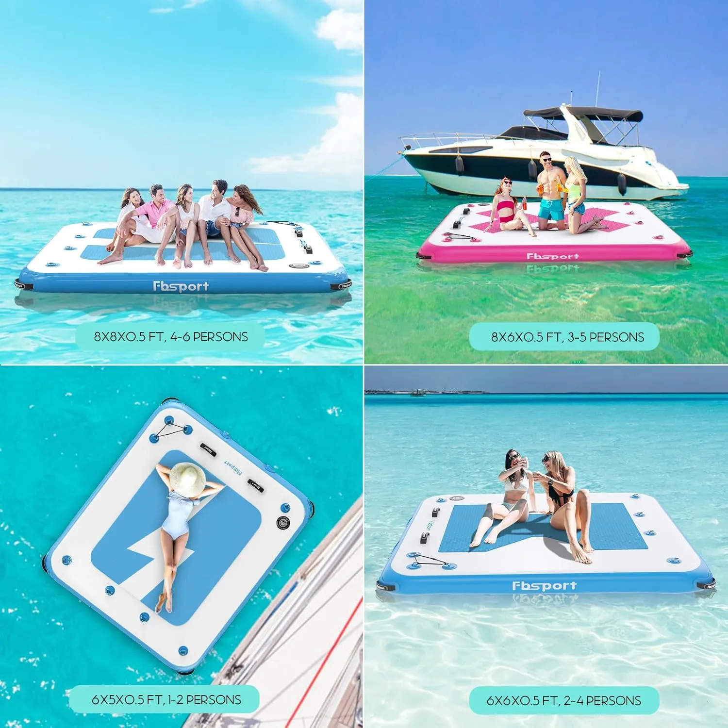FBSPORT Inflatable Floating Dock, 10ft 8ft 6ft Inflatable Air Dock Platform Floating Island Raft with Non-Slip Surface, Inflatable Water Floating Dock Mat for Lake Pool Beach Ocean