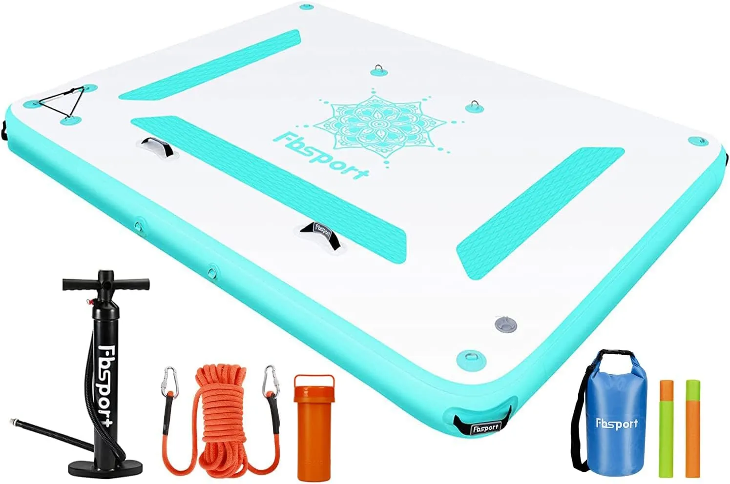 FBSPORT Inflatable Floating Dock, 8ft Inflatable Water Platform Swim Dock Mat with None-Slip Surface,6 Inch Thick PVC Construction,Floating Platform for Pool Beach Ocean