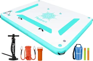 FBSPORT Inflatable Floating Dock, 8ft Inflatable Water Platform Swim Dock Mat with None-Slip Surface,6 Inch Thick PVC Construction,Floating Platform for Pool Beach Ocean