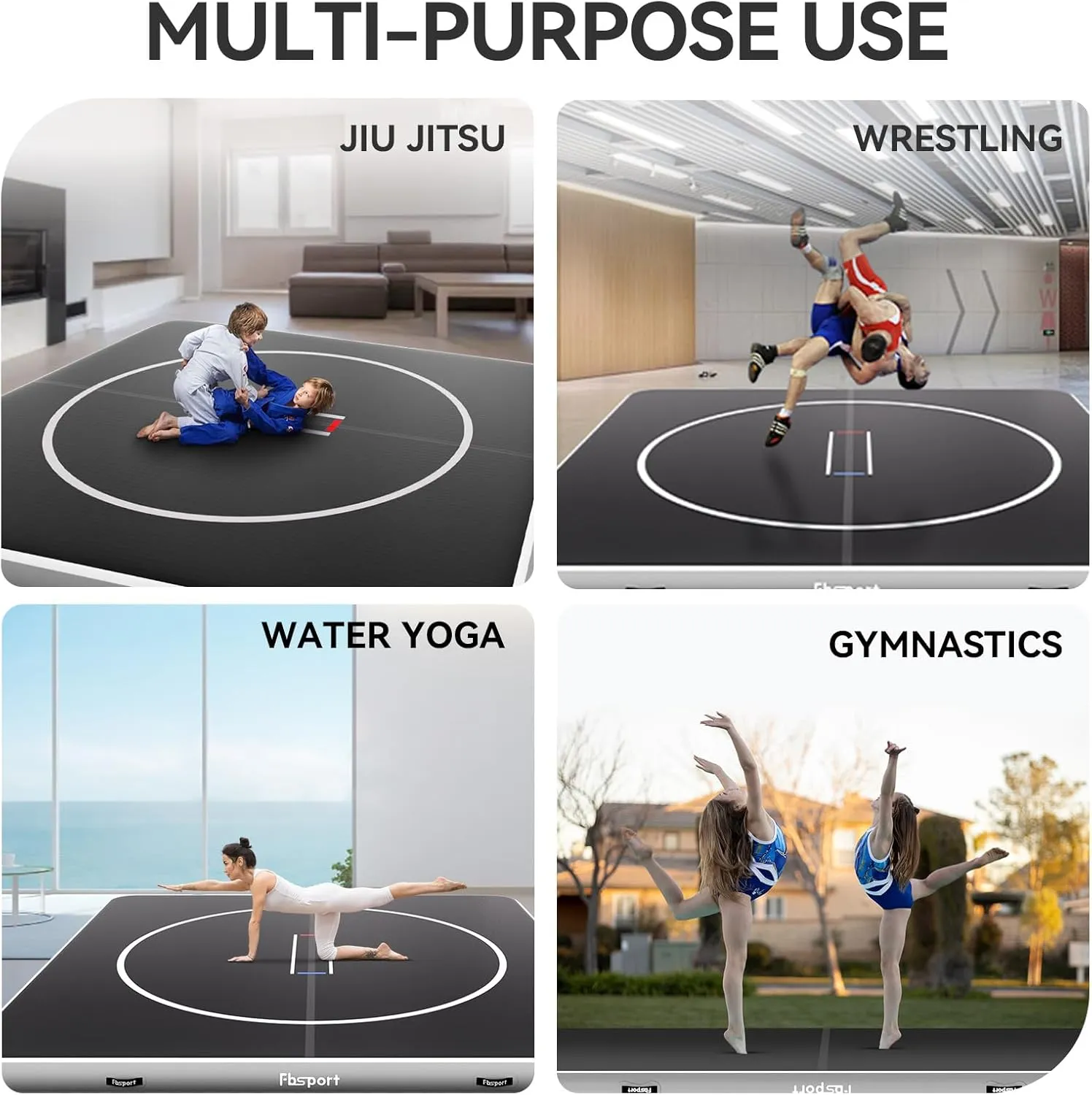 FBSPORT Inflatable Wrestling Mat 13ft /10ft /5ft, Outdoor and Indoor PVC Jiu Jitsu Mats, Gymnastics Training Mat Foldable for BJJ, MMA, Martial Art, Boxing, Grappling and Judo