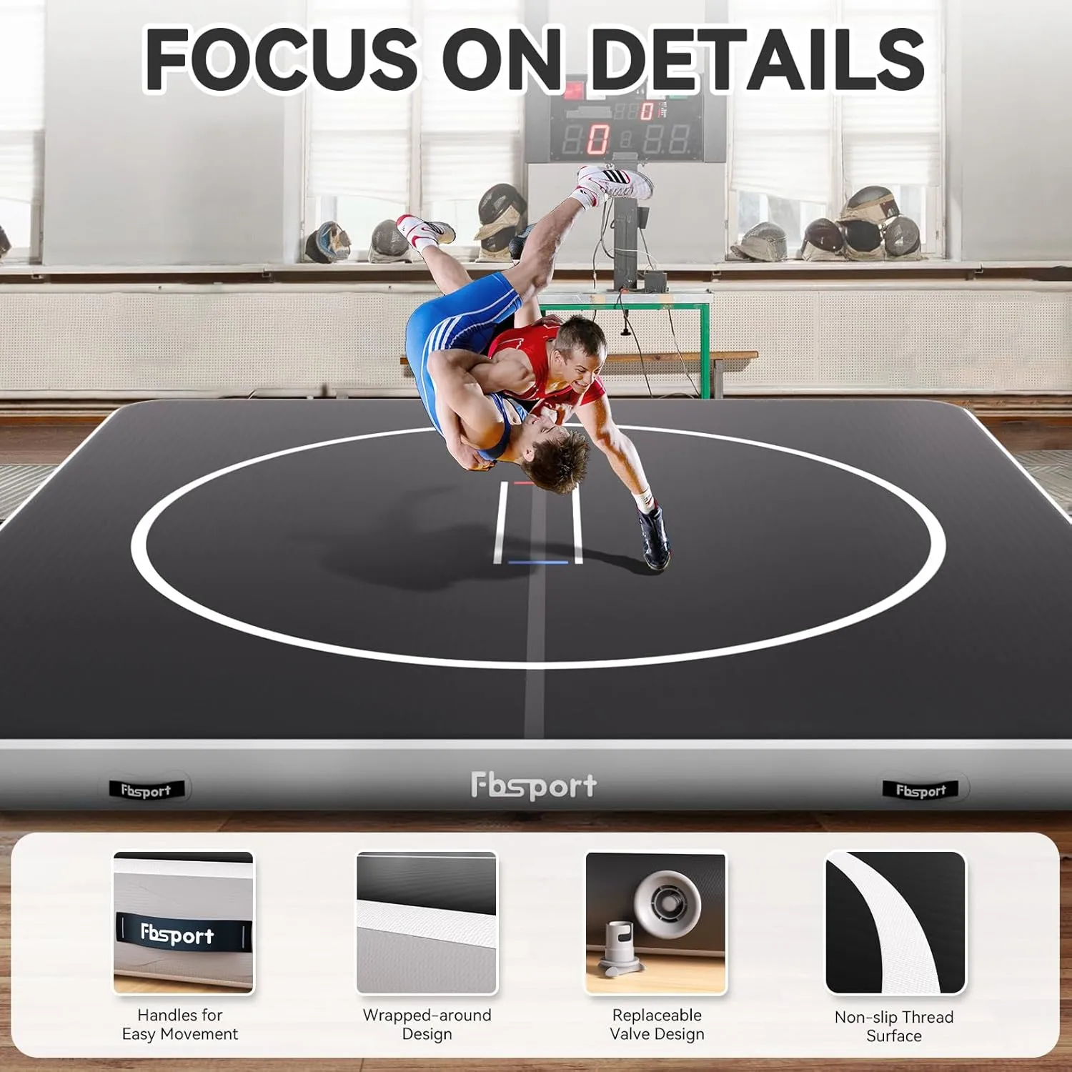 FBSPORT Inflatable Wrestling Mat 13ft /10ft /5ft, Outdoor and Indoor PVC Jiu Jitsu Mats, Gymnastics Training Mat Foldable for BJJ, MMA, Martial Art, Boxing, Grappling and Judo