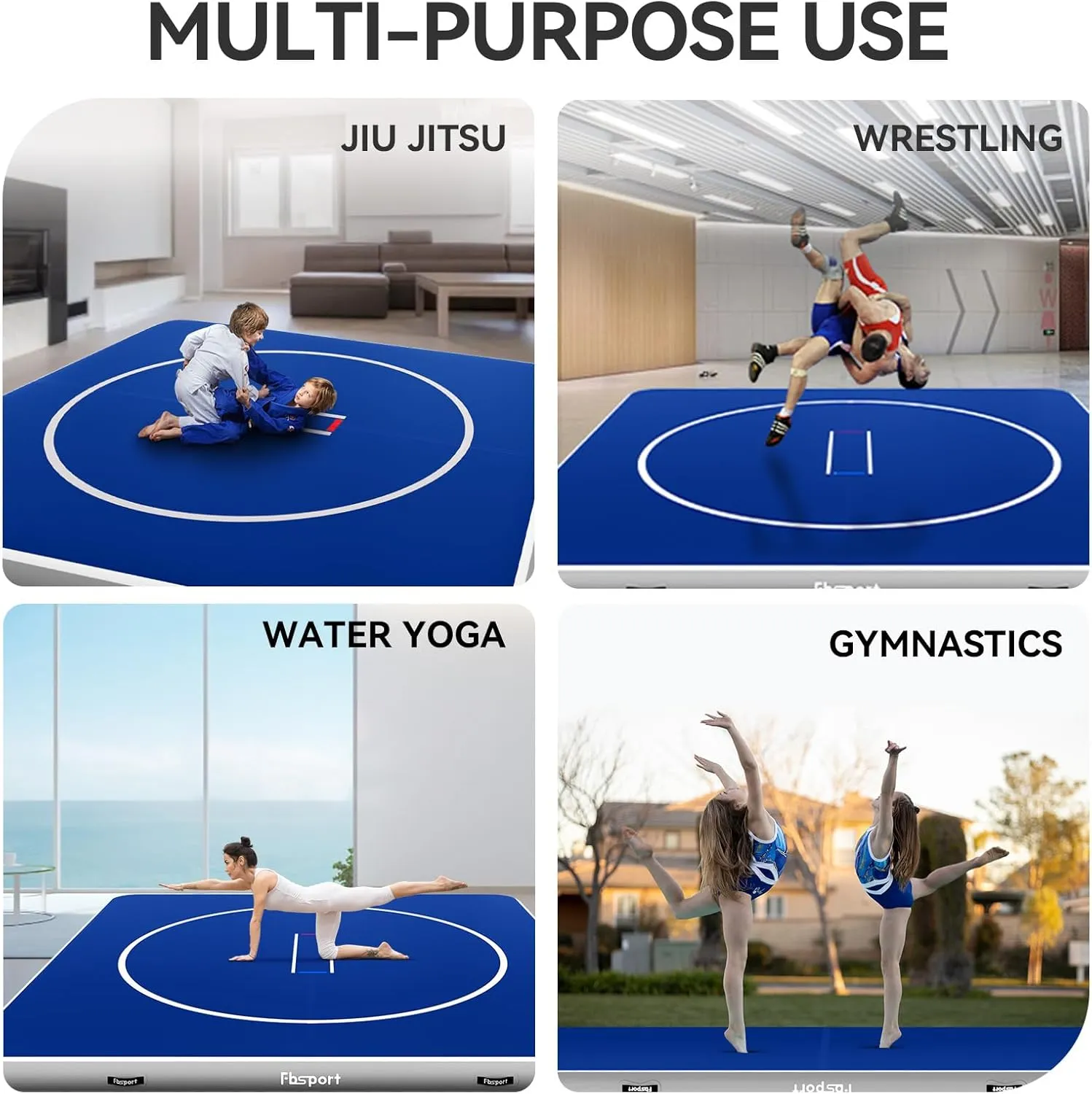 FBSPORT Inflatable Wrestling Mat 13ft /10ft /5ft, Outdoor and Indoor PVC Jiu Jitsu Mats, Gymnastics Training Mat Foldable for BJJ, MMA, Martial Art, Boxing, Grappling and Judo