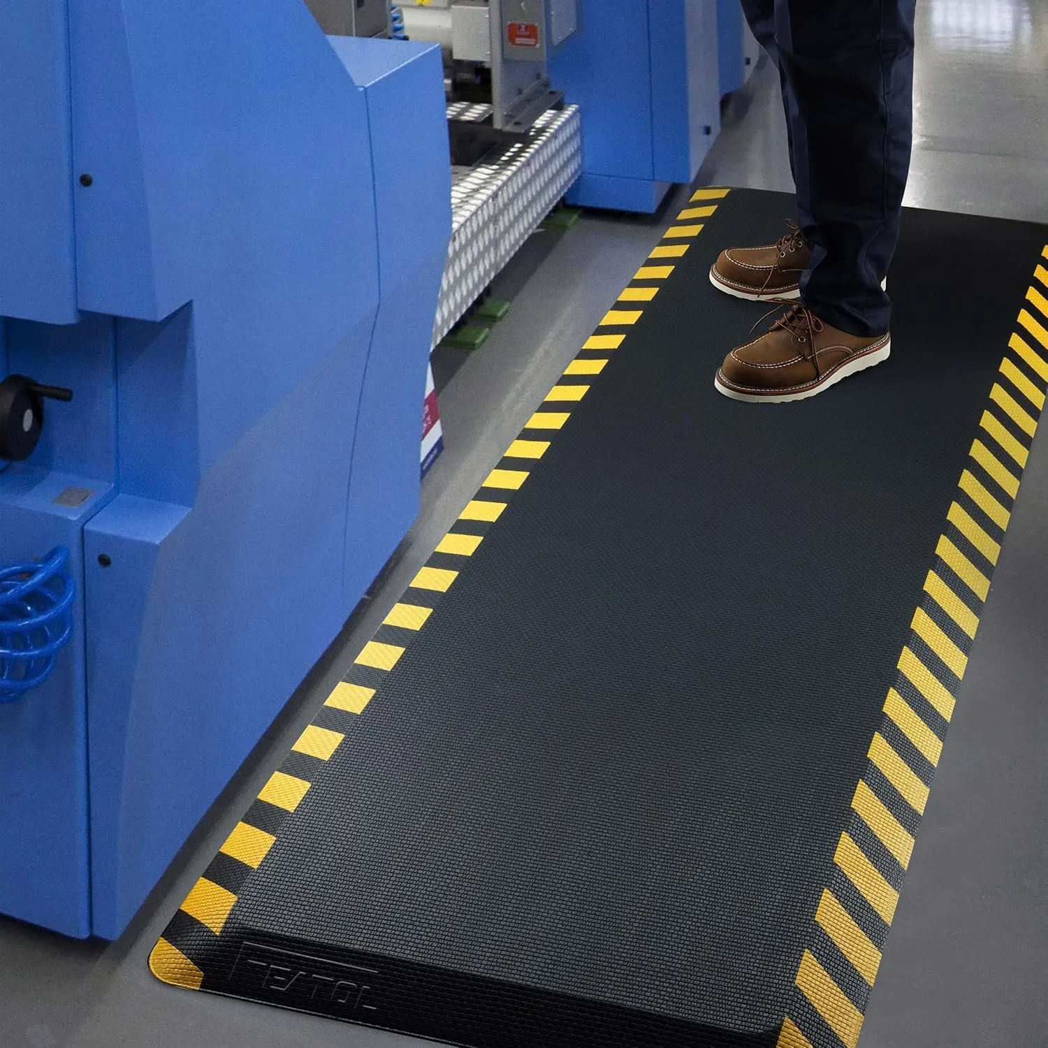 FEATOL Anti Fatigue Mats Industrial, Ergonomic Standing Floor Mat for Work for Stand, Black with Yellow Border Safety 20" x 39"-Support for Leg & Back Pain