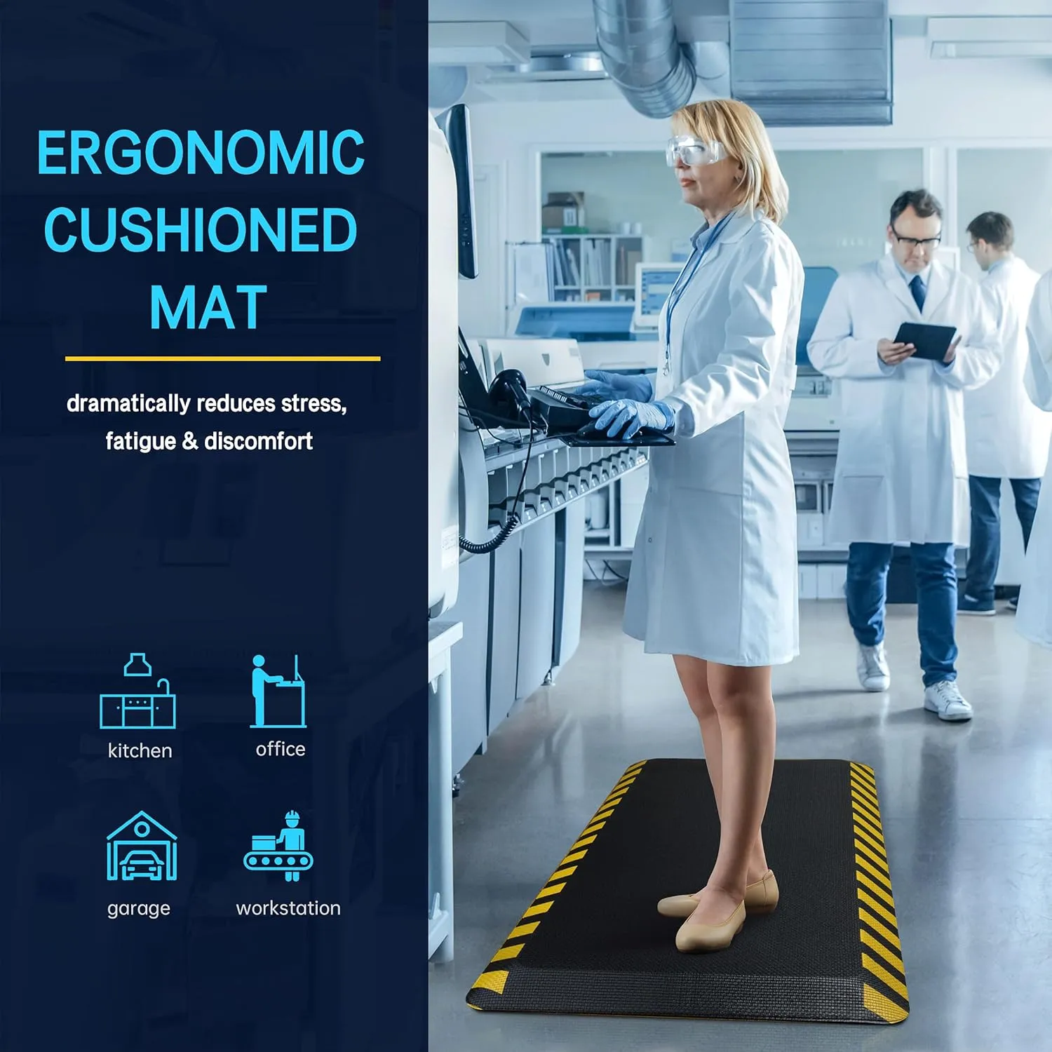 FEATOL Anti Fatigue Mats Industrial, Ergonomic Standing Floor Mat for Work for Stand, Black with Yellow Border Safety 20" x 39"-Support for Leg & Back Pain