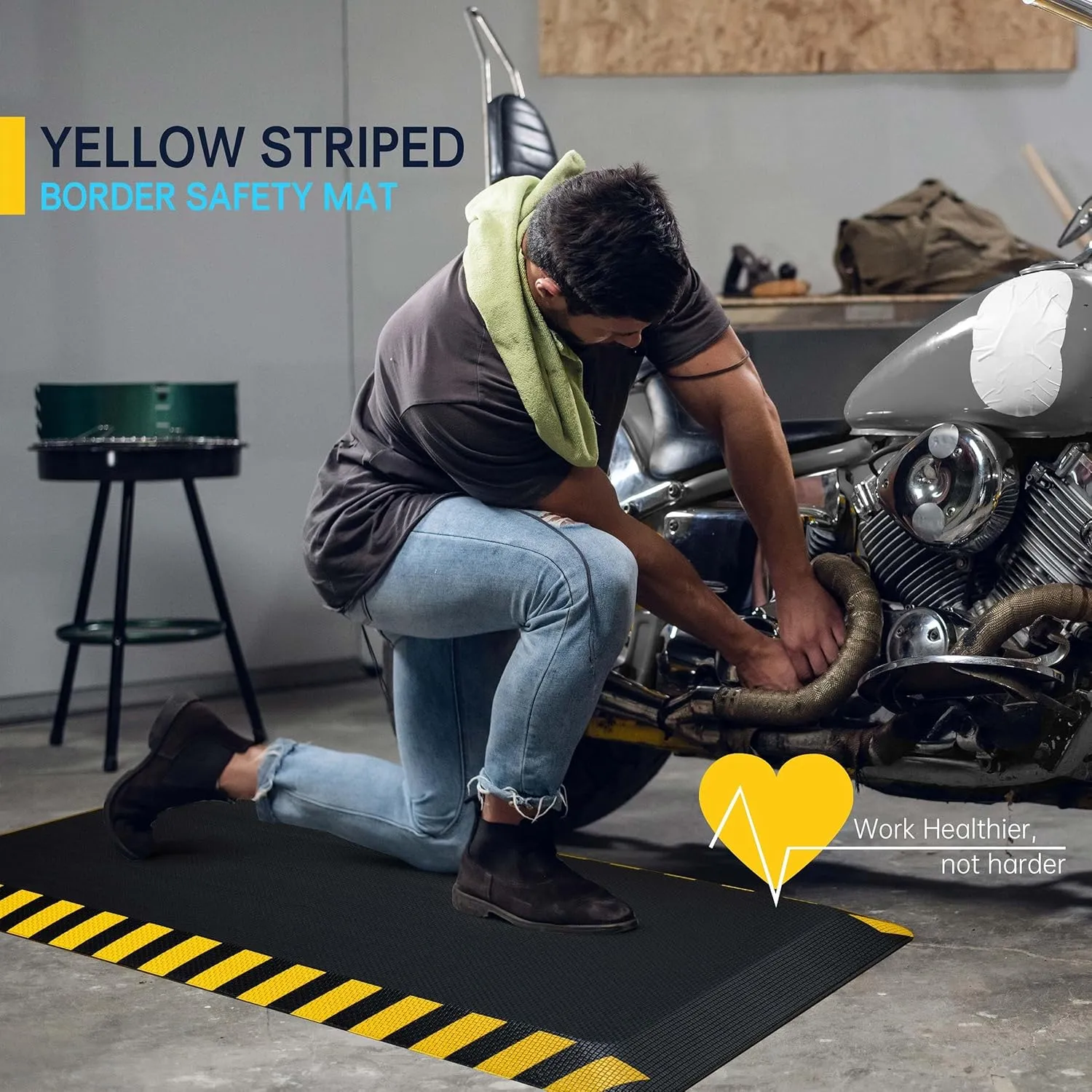 FEATOL Anti Fatigue Mats Industrial, Ergonomic Standing Floor Mat for Work for Stand, Black with Yellow Border Safety 20" x 39"-Support for Leg & Back Pain
