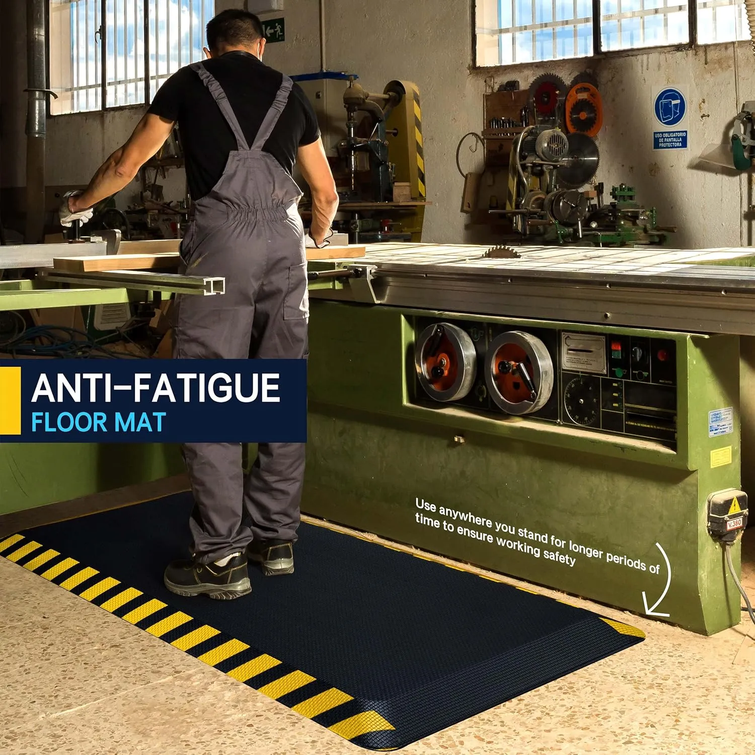 FEATOL Anti Fatigue Mats Industrial, Ergonomic Standing Floor Mat for Work for Stand, Black with Yellow Border Safety 20" x 39"-Support for Leg & Back Pain