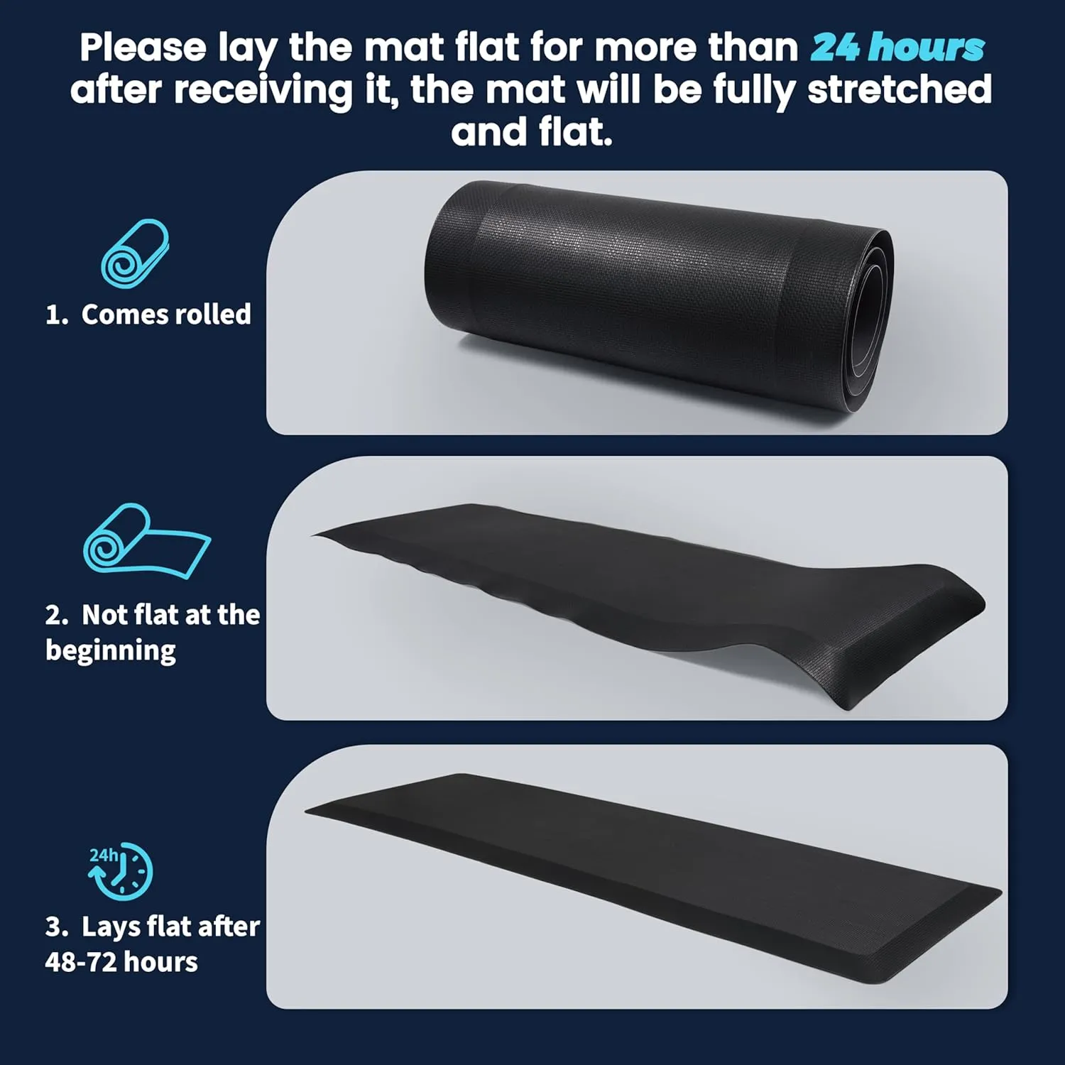 FEATOL Anti Fatigue Mats Industrial, Ergonomic Standing Floor Mat for Work for Stand, Black with Yellow Border Safety 24" x 70"-Support for Leg & Back Pain