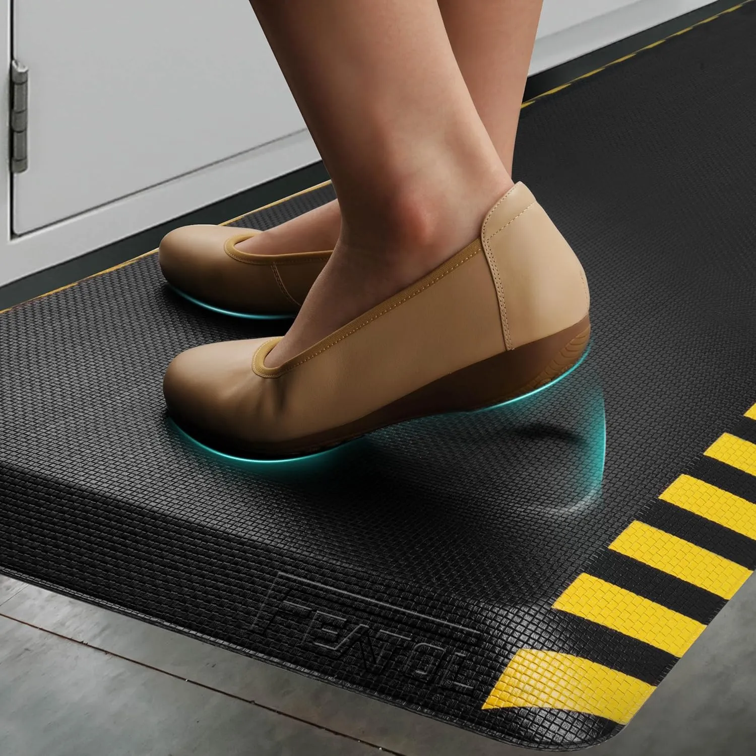 FEATOL Anti Fatigue Mats Industrial, Ergonomic Standing Floor Mat for Work for Stand, Black with Yellow Border Safety 24" x 70"-Support for Leg & Back Pain